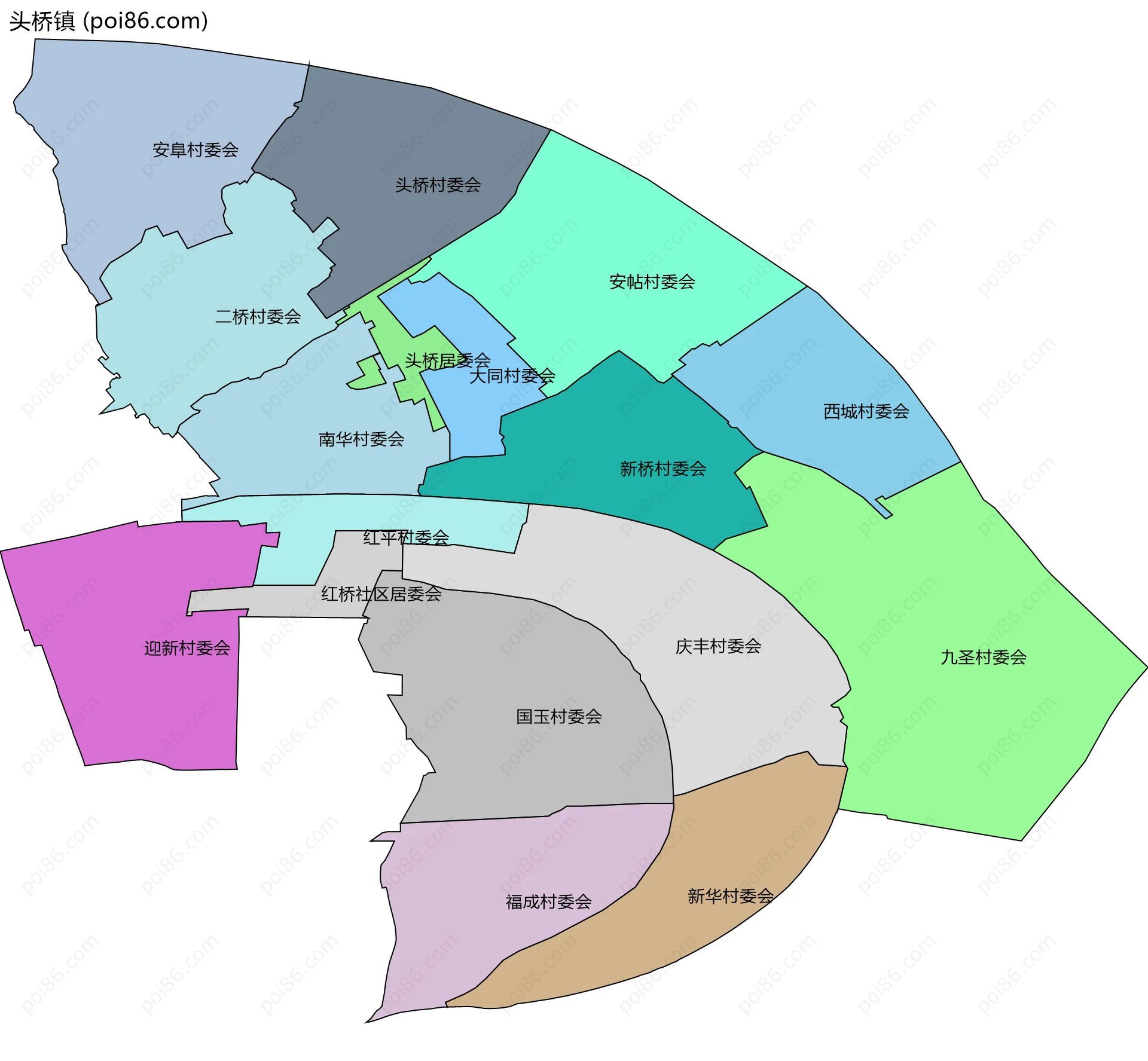 头桥镇边界地图(五级行政区划)