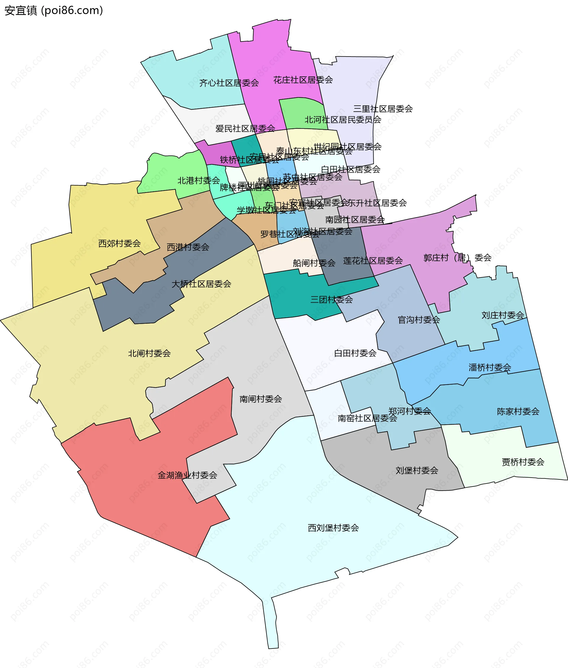 安宜镇边界地图(五级行政区划)