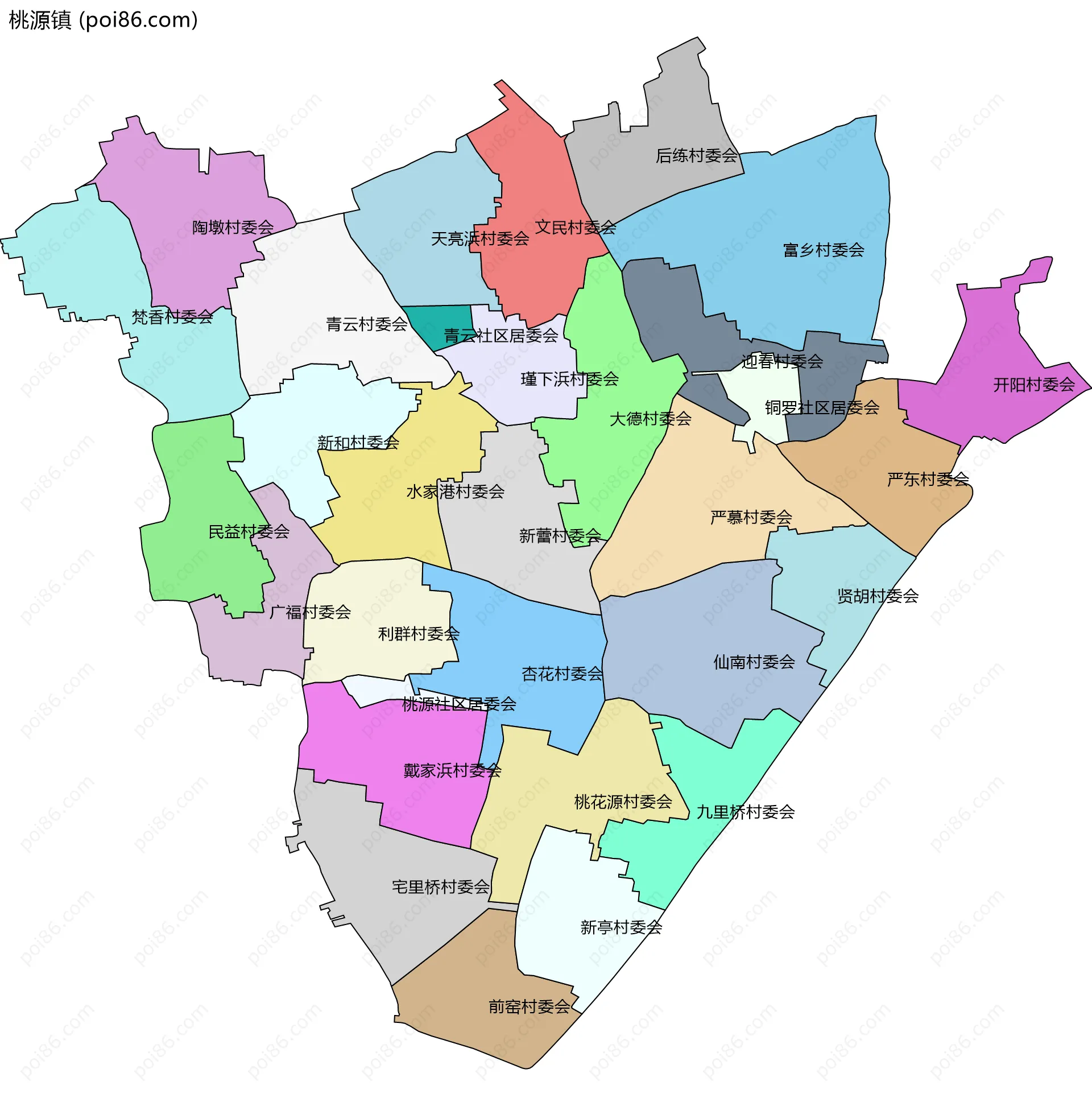 桃源镇边界地图(五级行政区划)