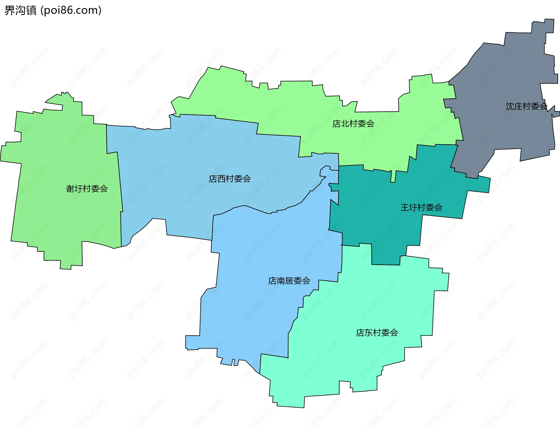 界沟镇边界地图(五级行政区划)