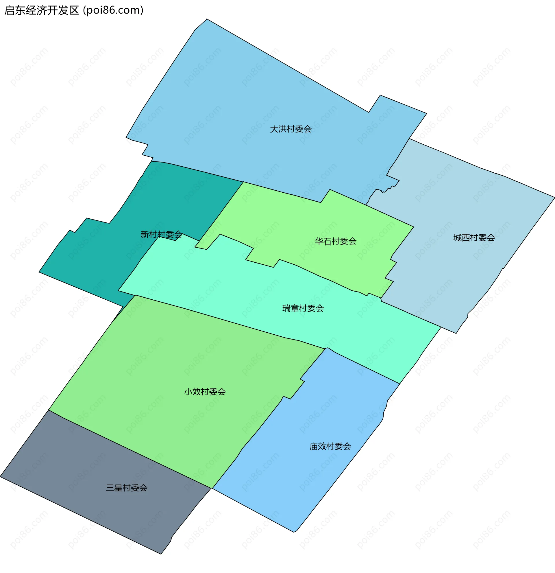 启东经济开发区边界地图(五级行政区划)