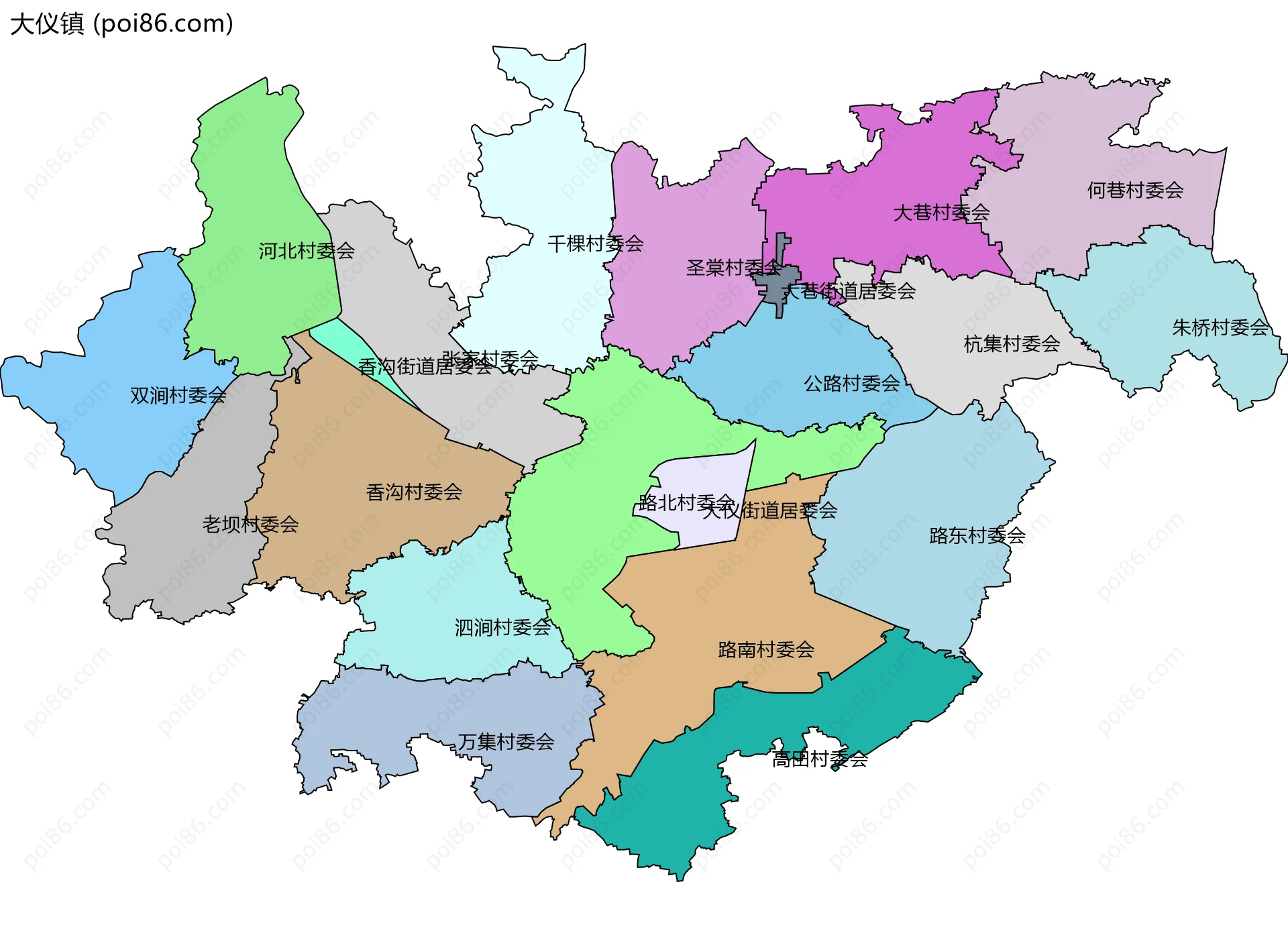 大仪镇边界地图(五级行政区划)