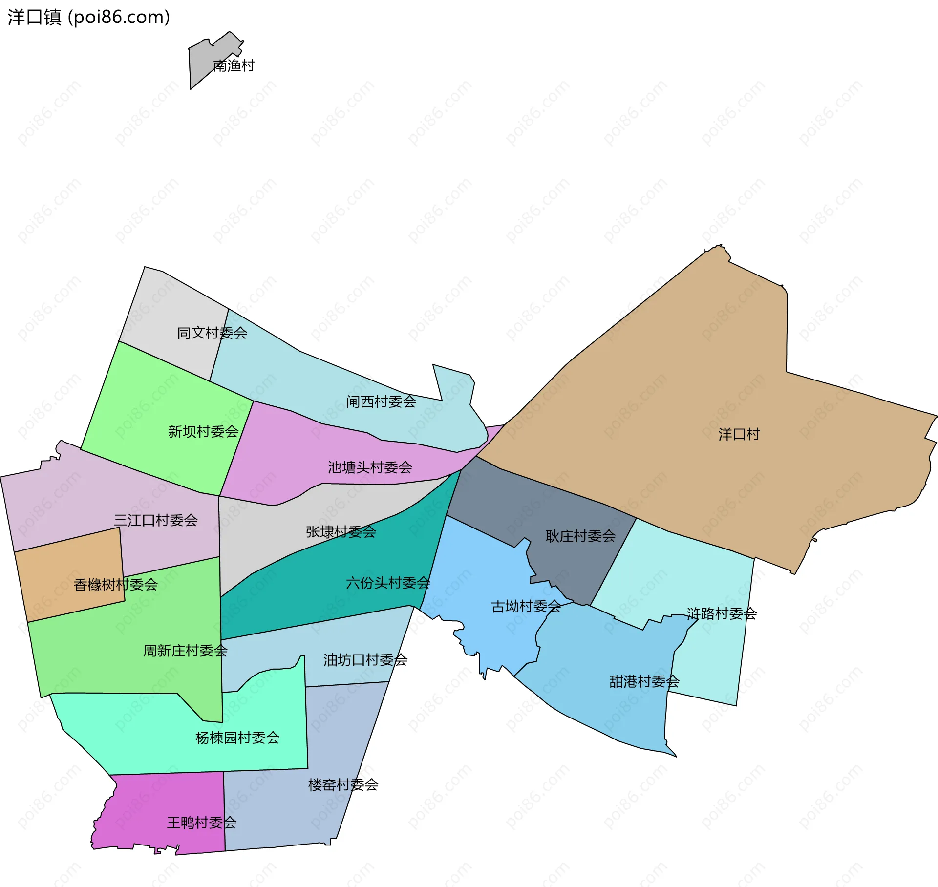 洋口镇边界地图(五级行政区划)