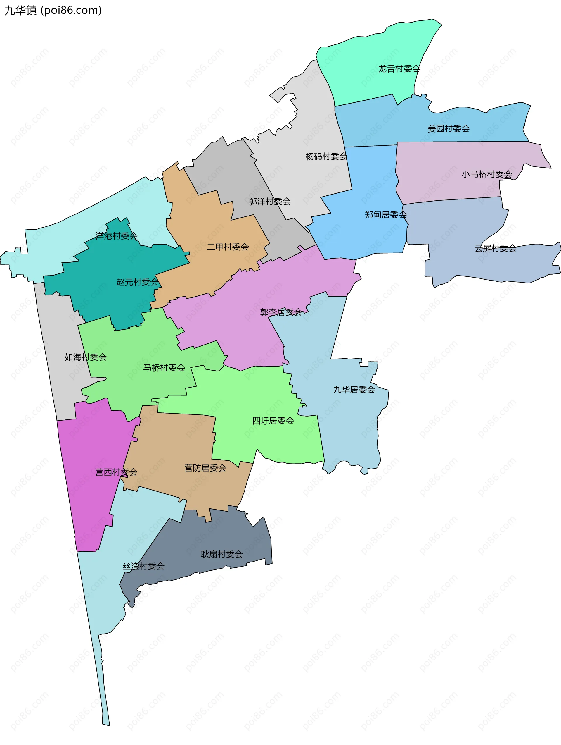 九华镇边界地图(五级行政区划)