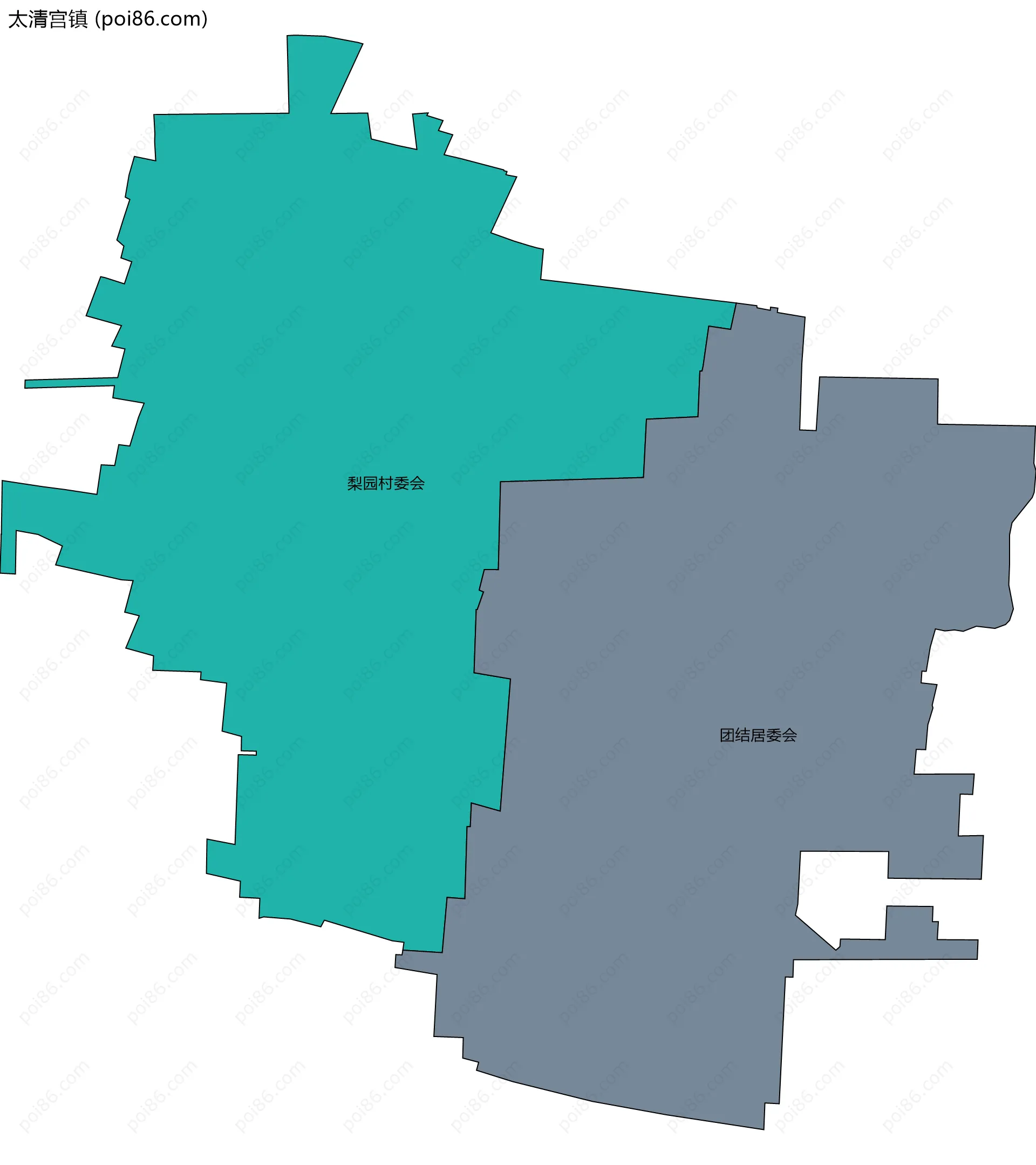 太清宫镇边界地图(五级行政区划)