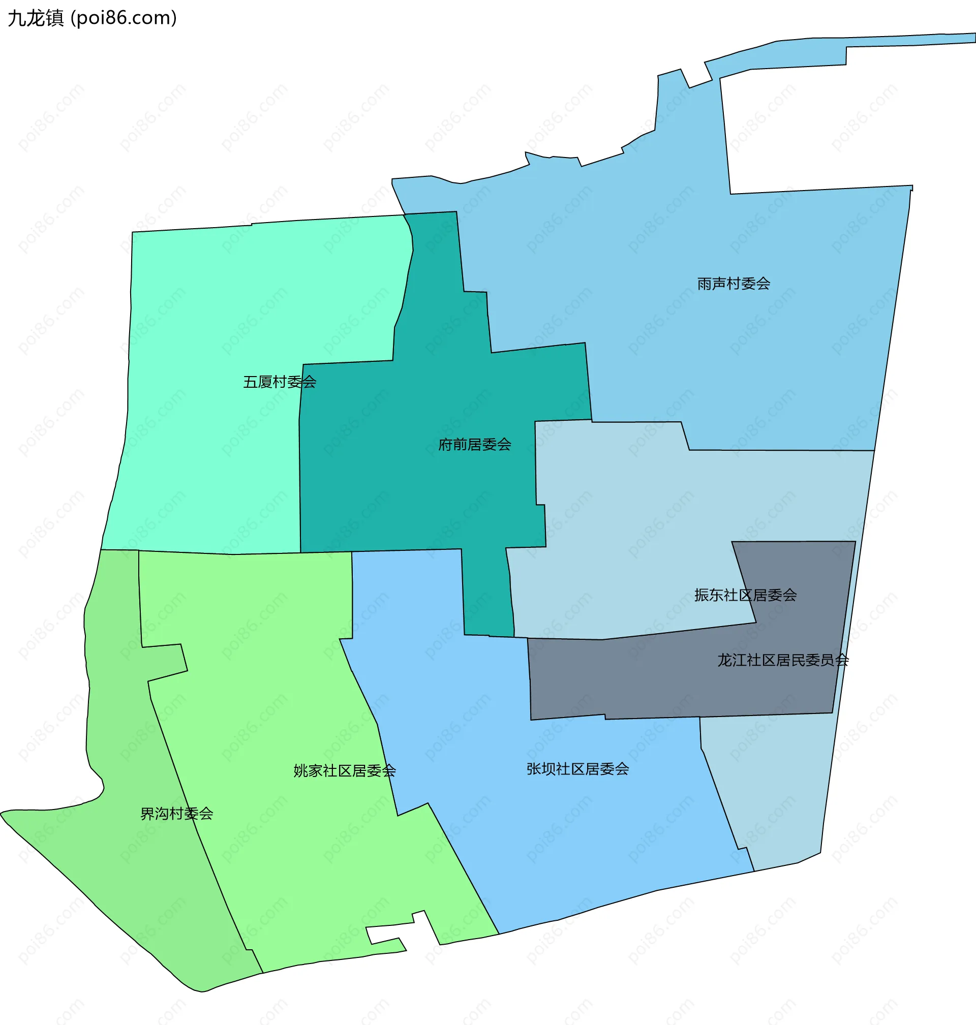 九龙镇边界地图(五级行政区划)