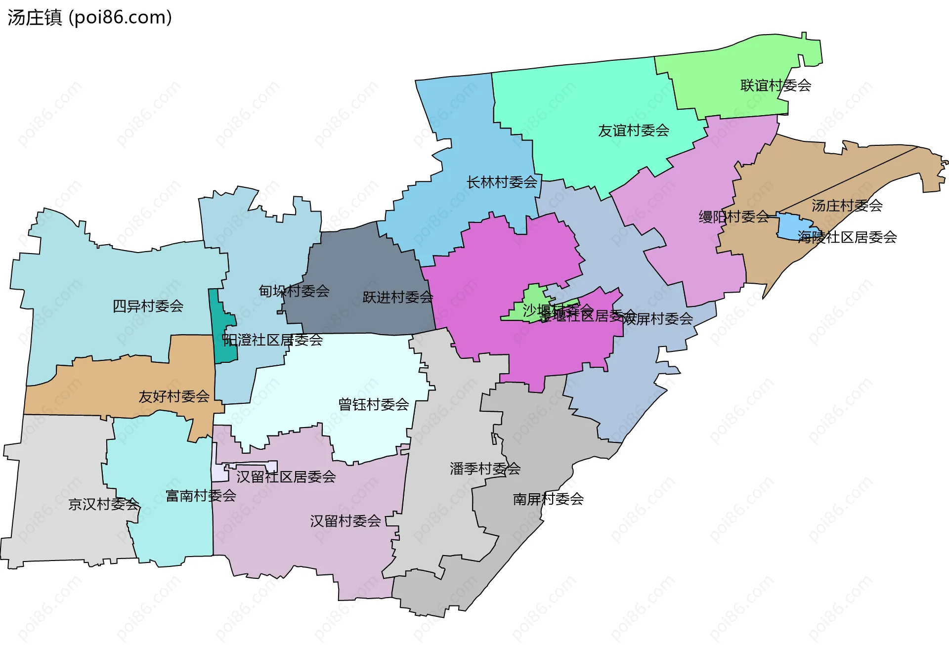 汤庄镇边界地图(五级行政区划)