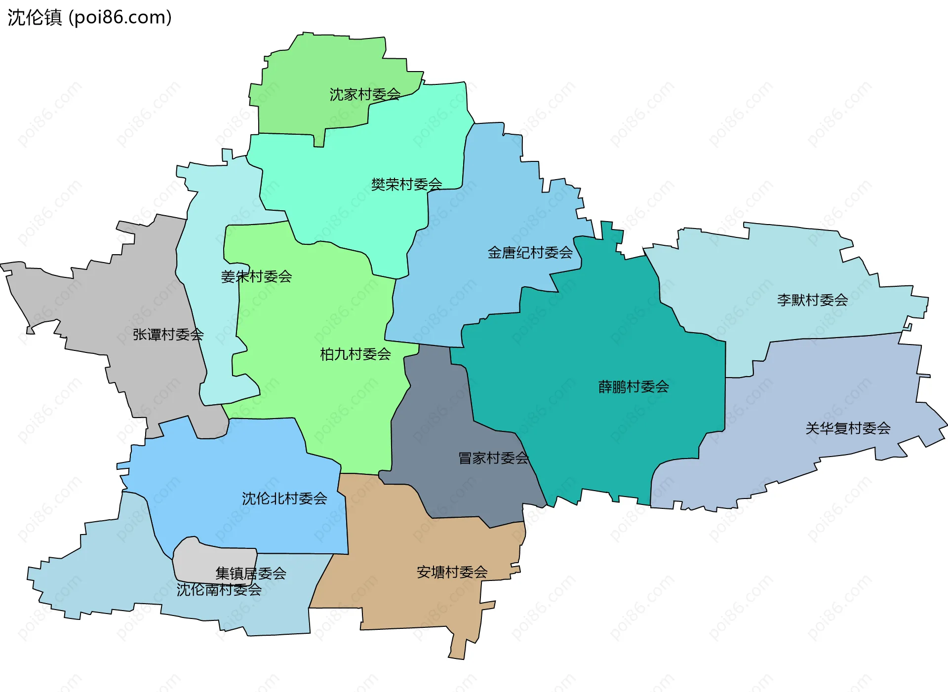 沈伦镇边界地图(五级行政区划)