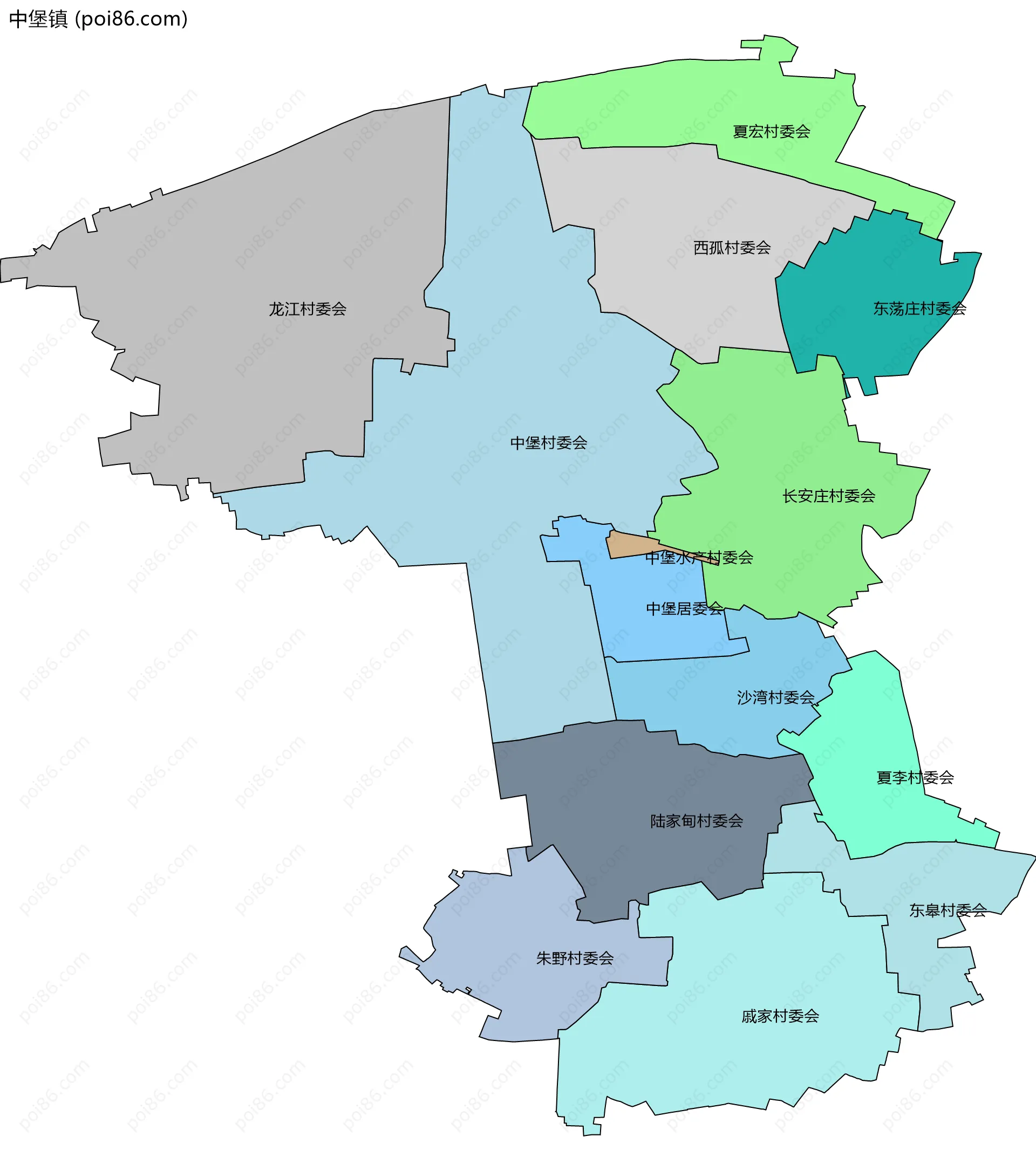 中堡镇边界地图(五级行政区划)