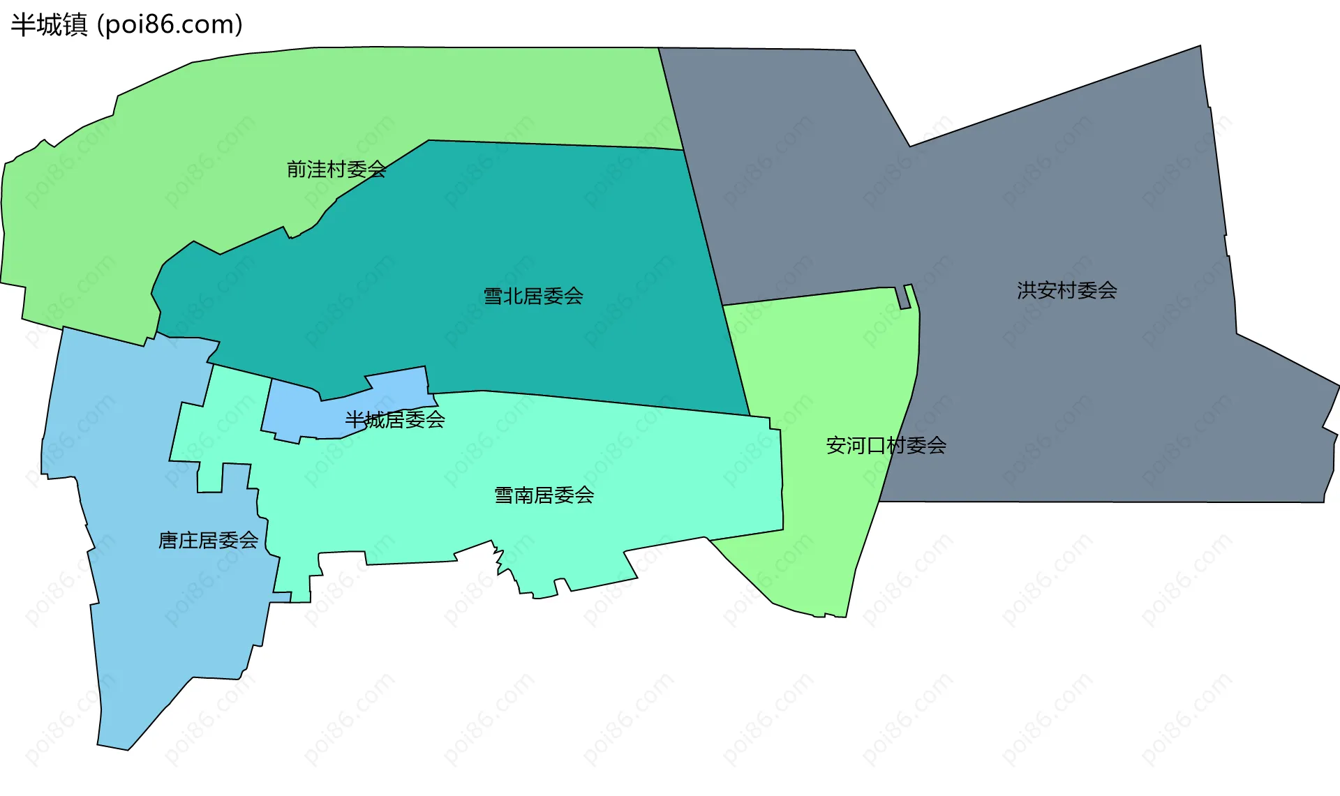 半城镇边界地图(五级行政区划)
