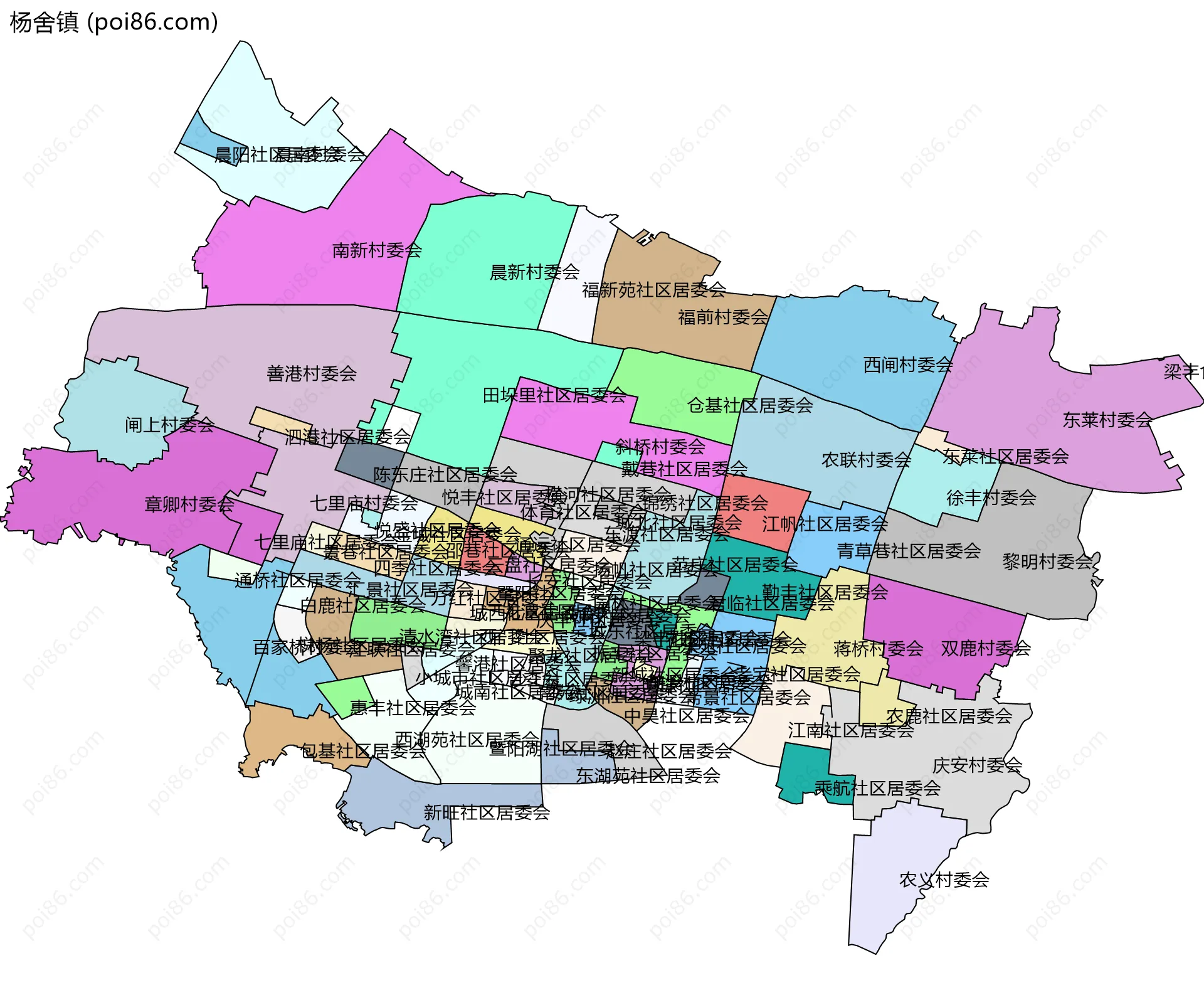 杨舍镇边界地图(五级行政区划)