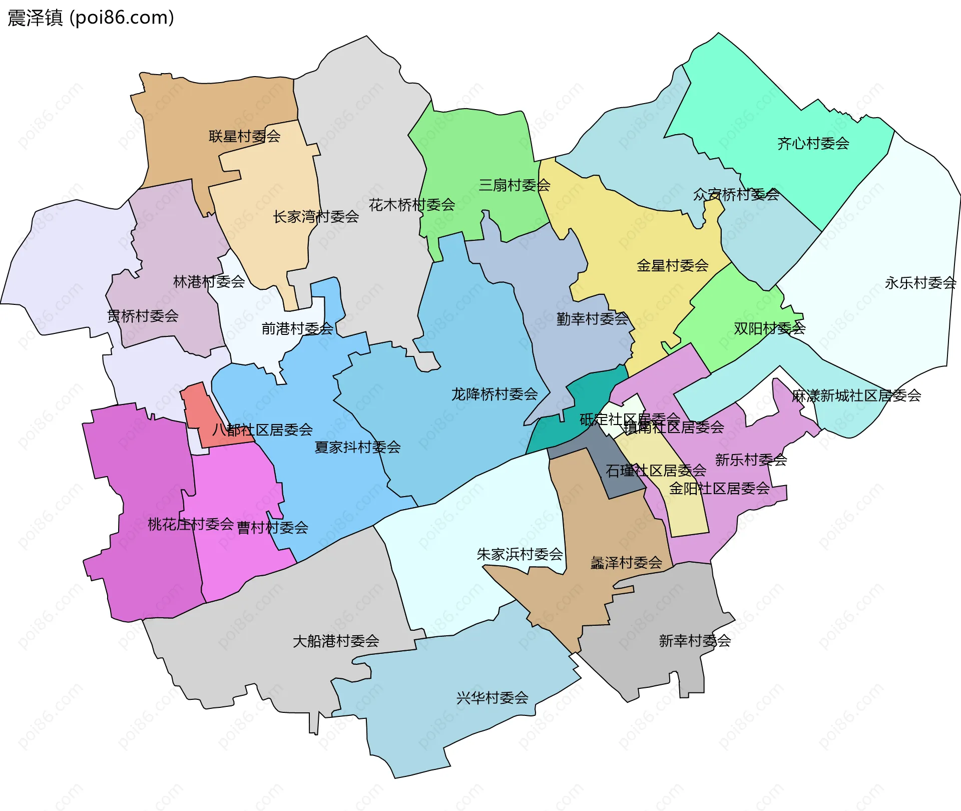 震泽镇边界地图(五级行政区划)