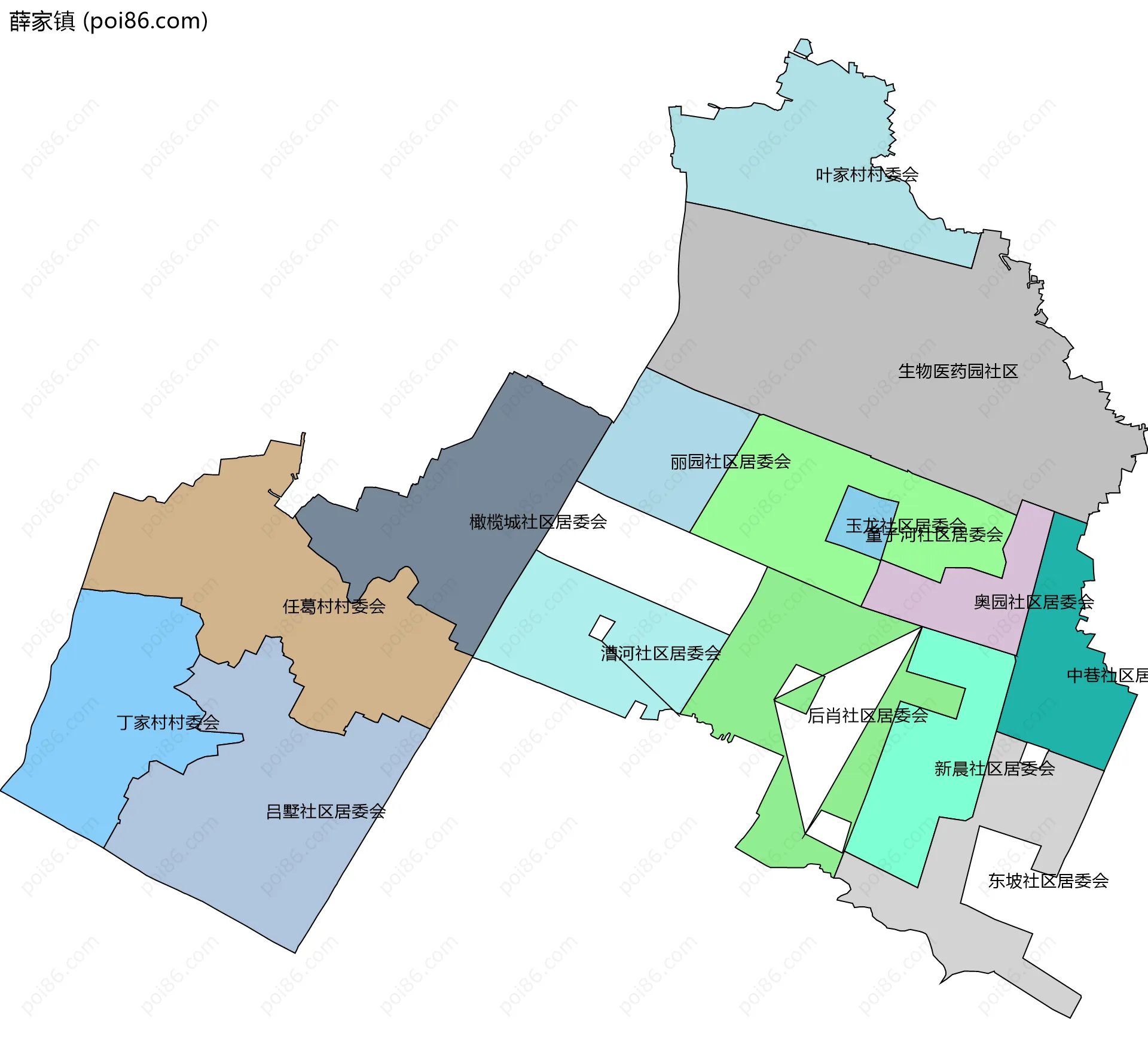 薛家镇边界地图(五级行政区划)