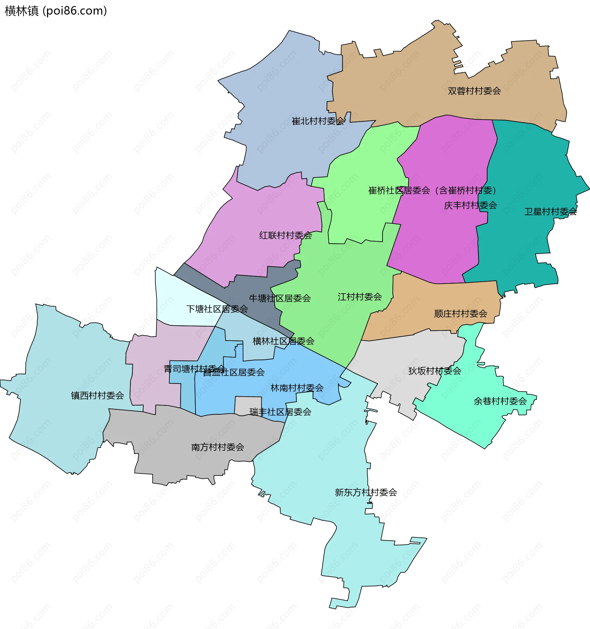 横林镇边界地图(五级行政区划)