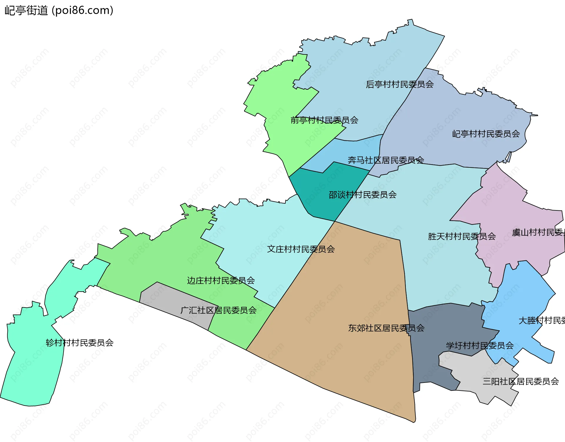 屺亭街道边界地图(五级行政区划)