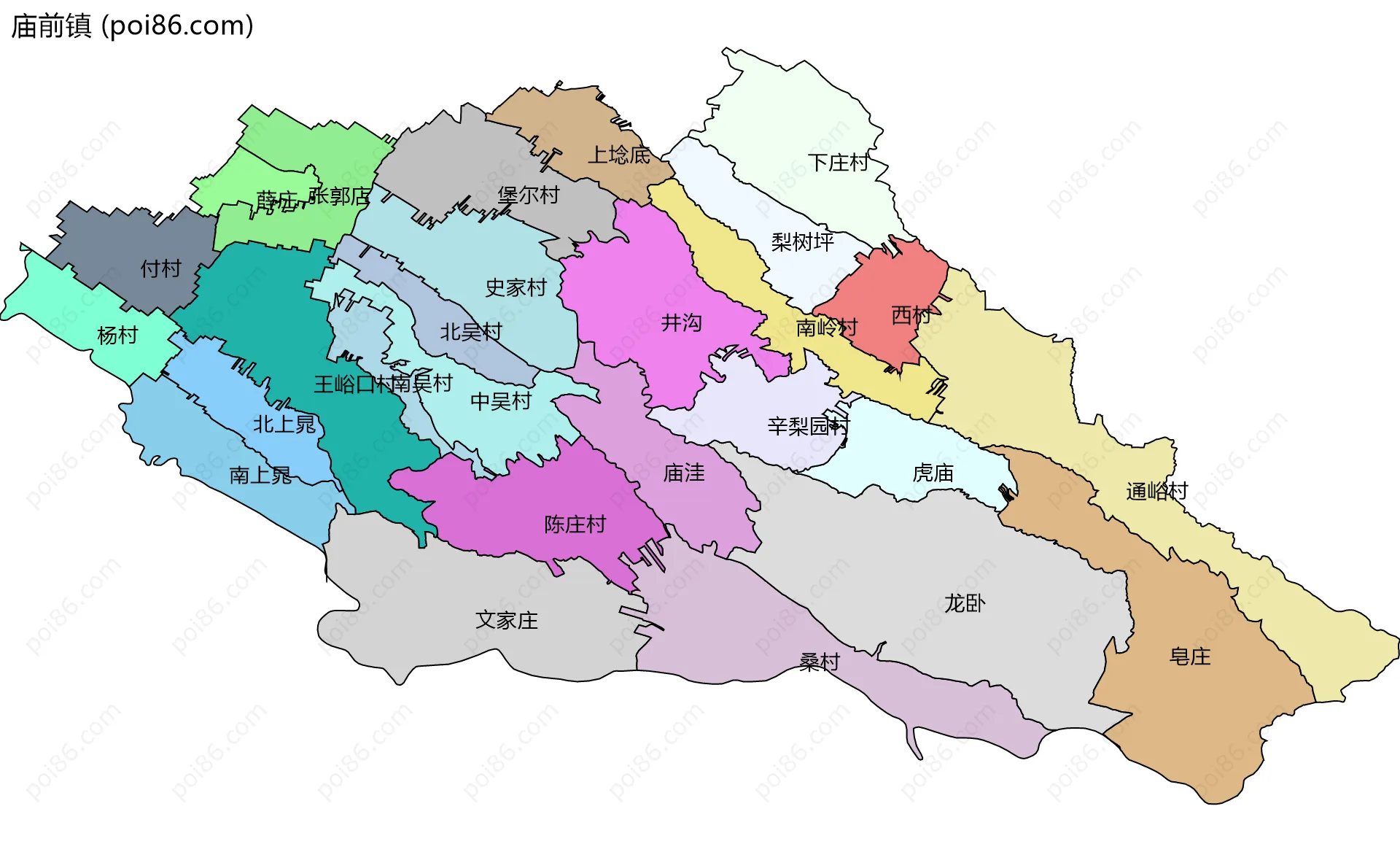 庙前镇边界地图(五级行政区划)