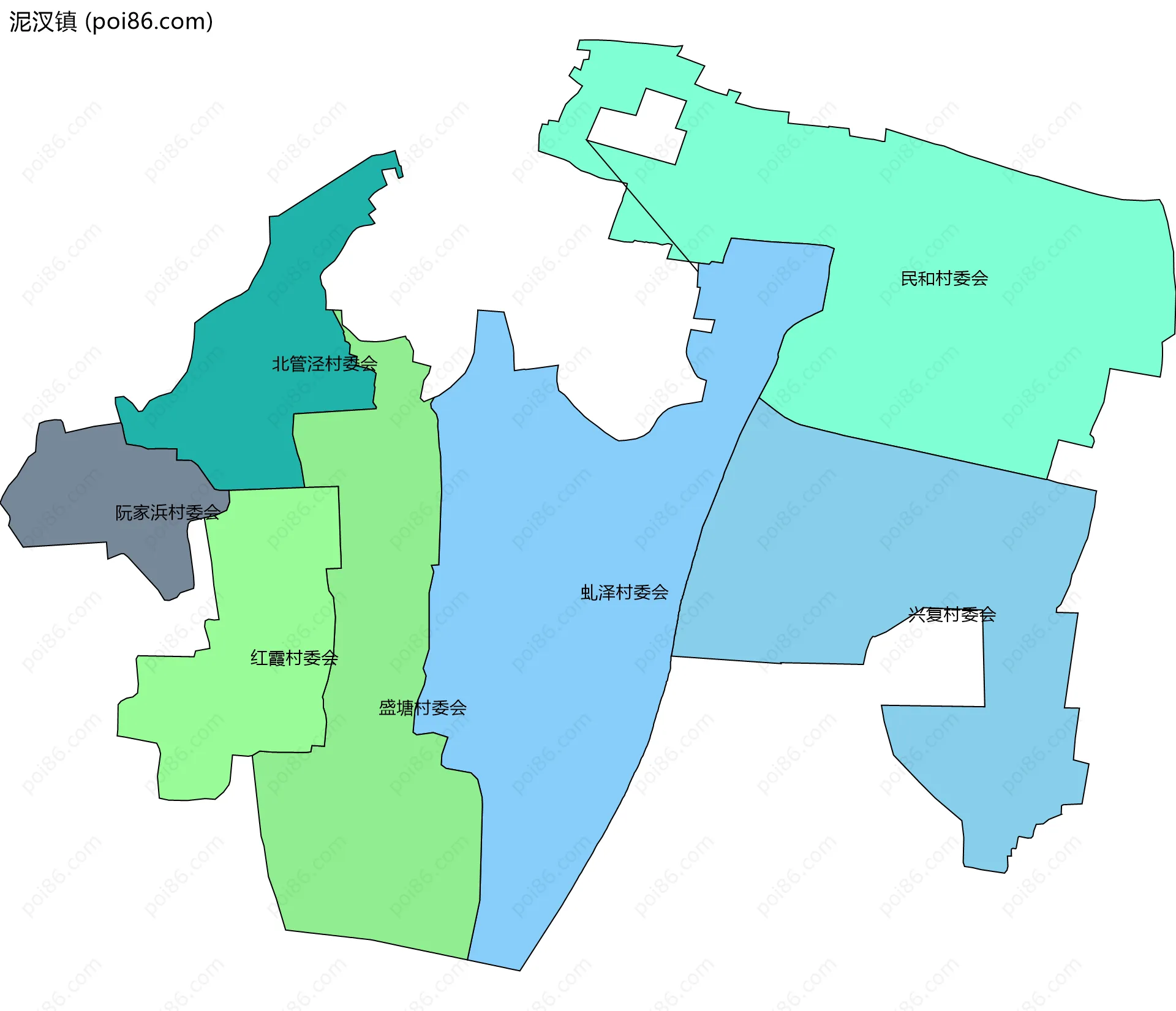 泥汊镇边界地图(五级行政区划)