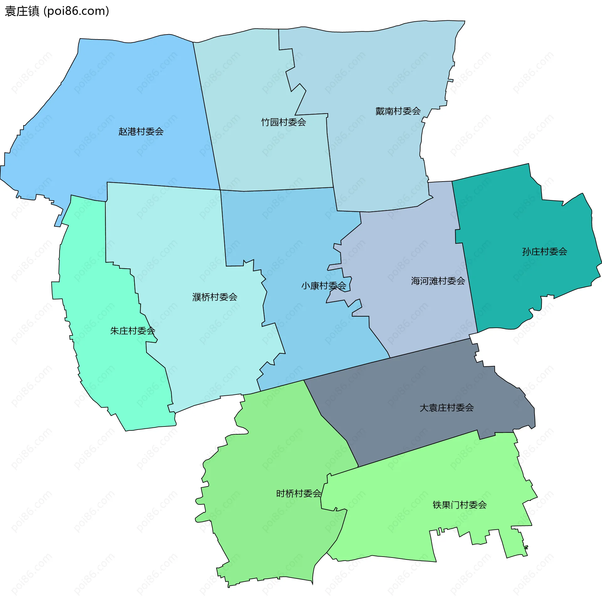 袁庄镇边界地图(五级行政区划)