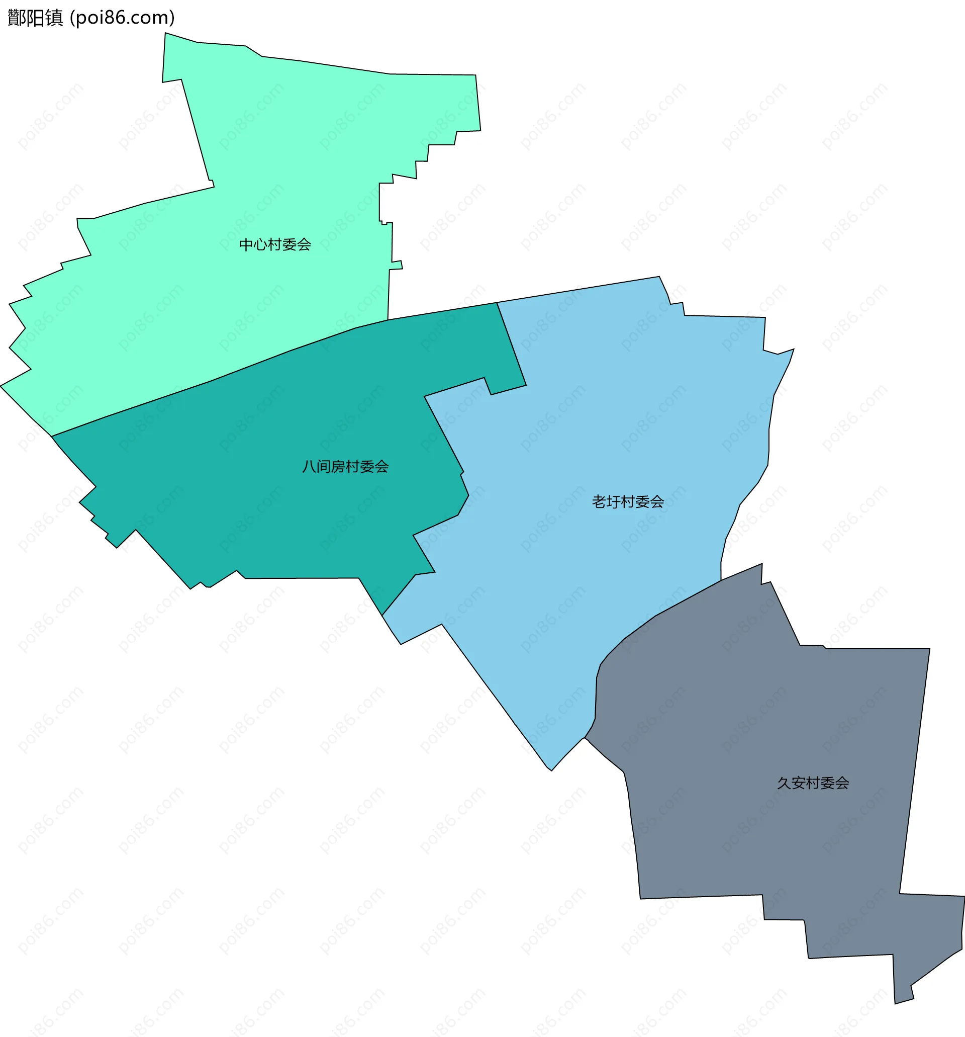酇阳镇边界地图(五级行政区划)