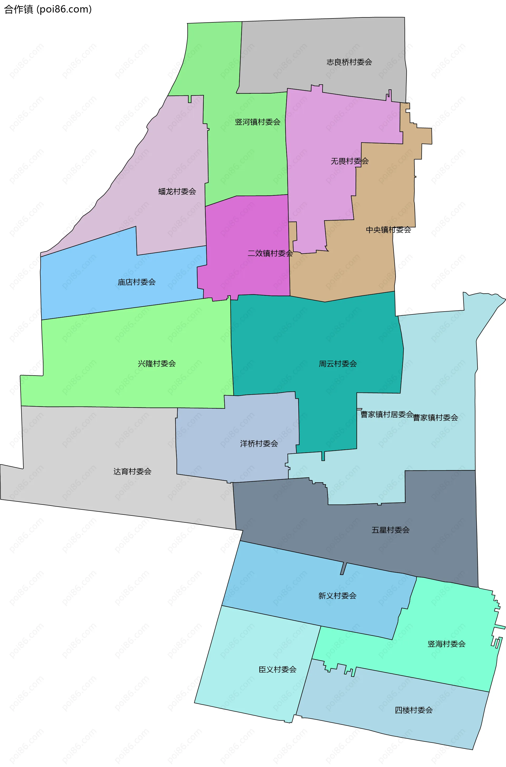 合作镇边界地图(五级行政区划)