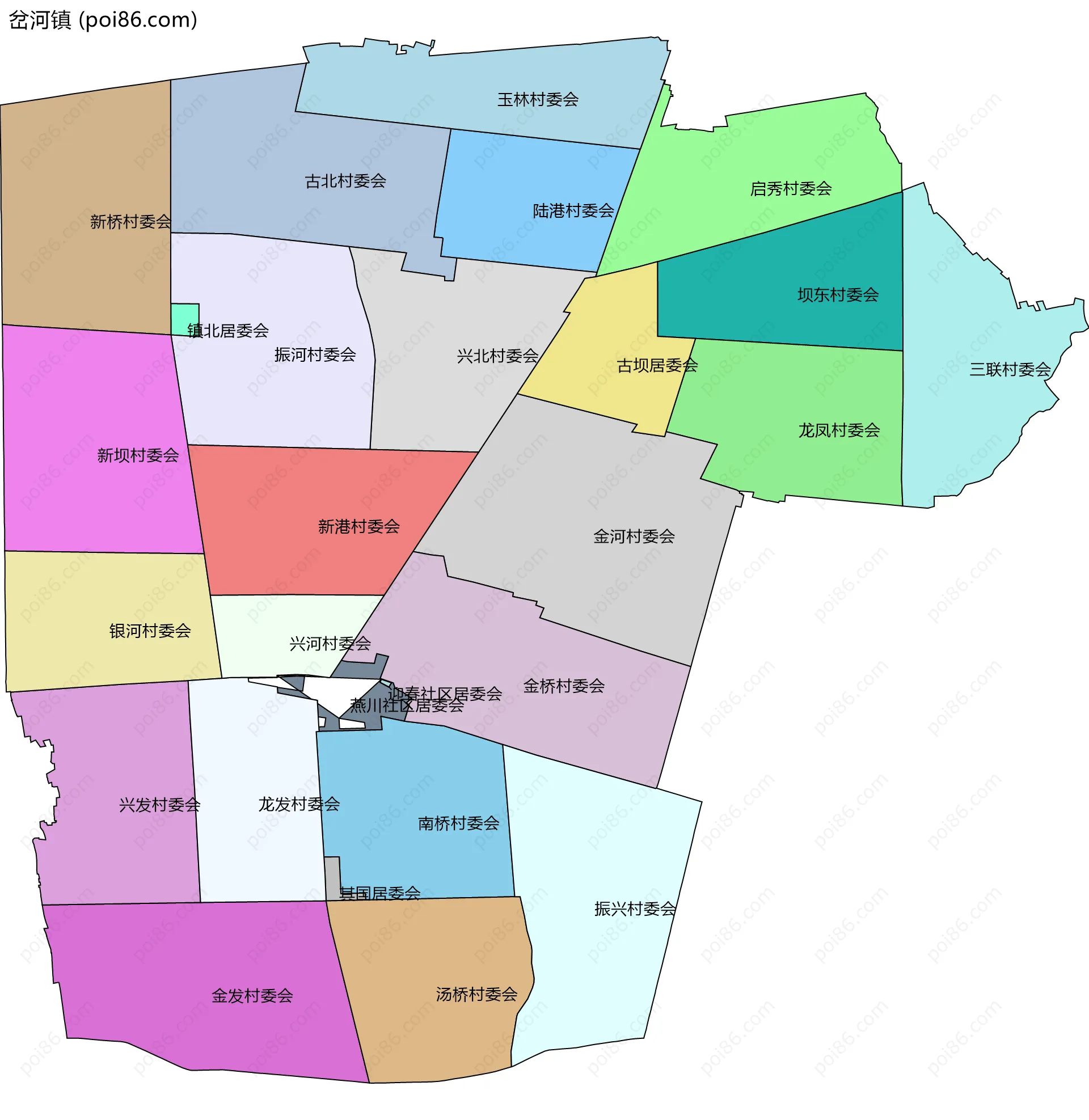 岔河镇边界地图(五级行政区划)