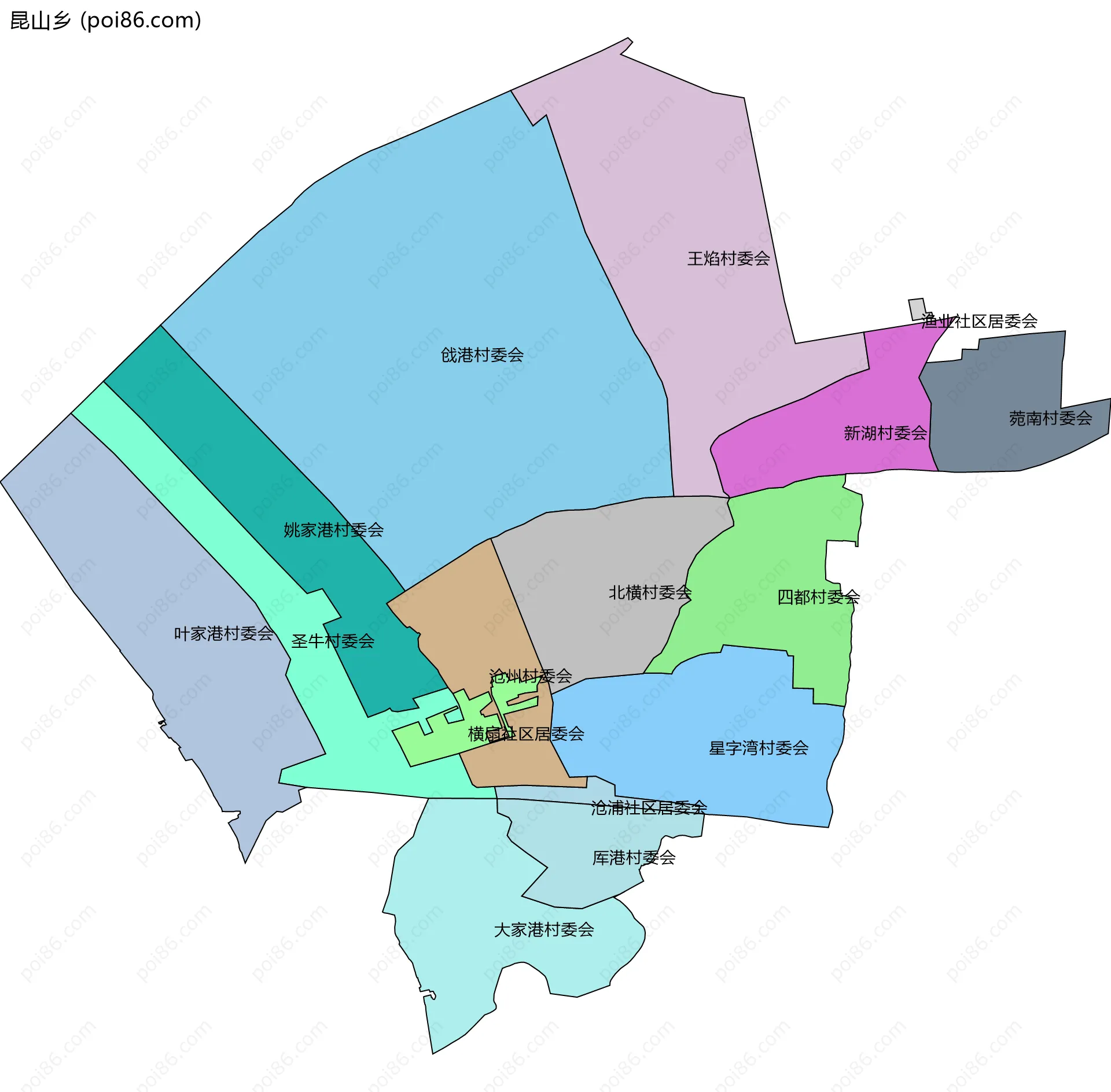 昆山乡边界地图(五级行政区划)