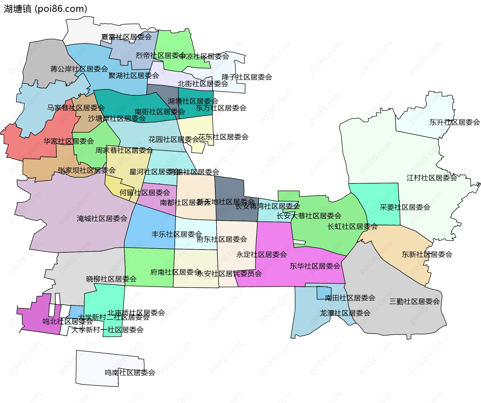 湖塘镇边界地图(五级行政区划)