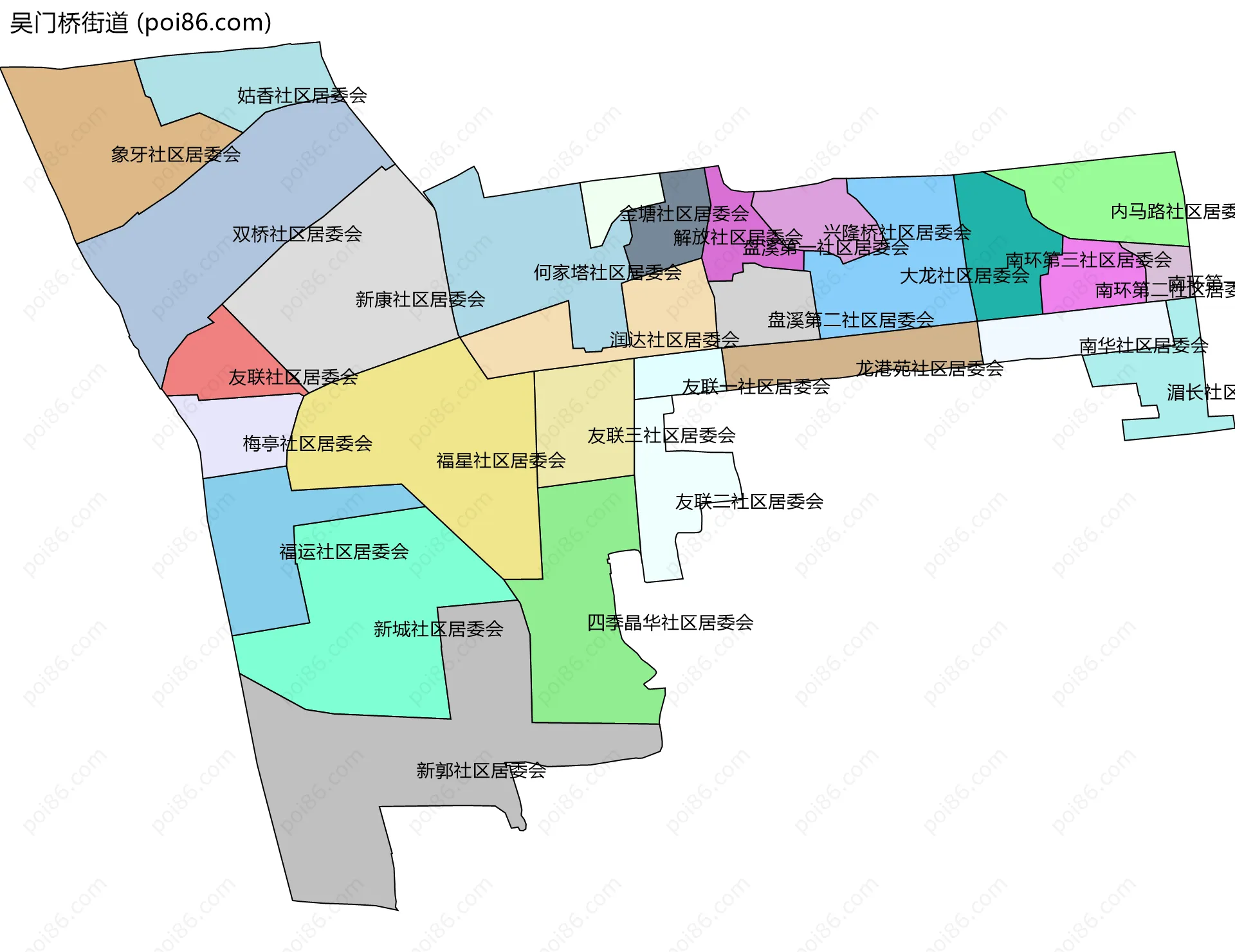 吴门桥街道边界地图(五级行政区划)