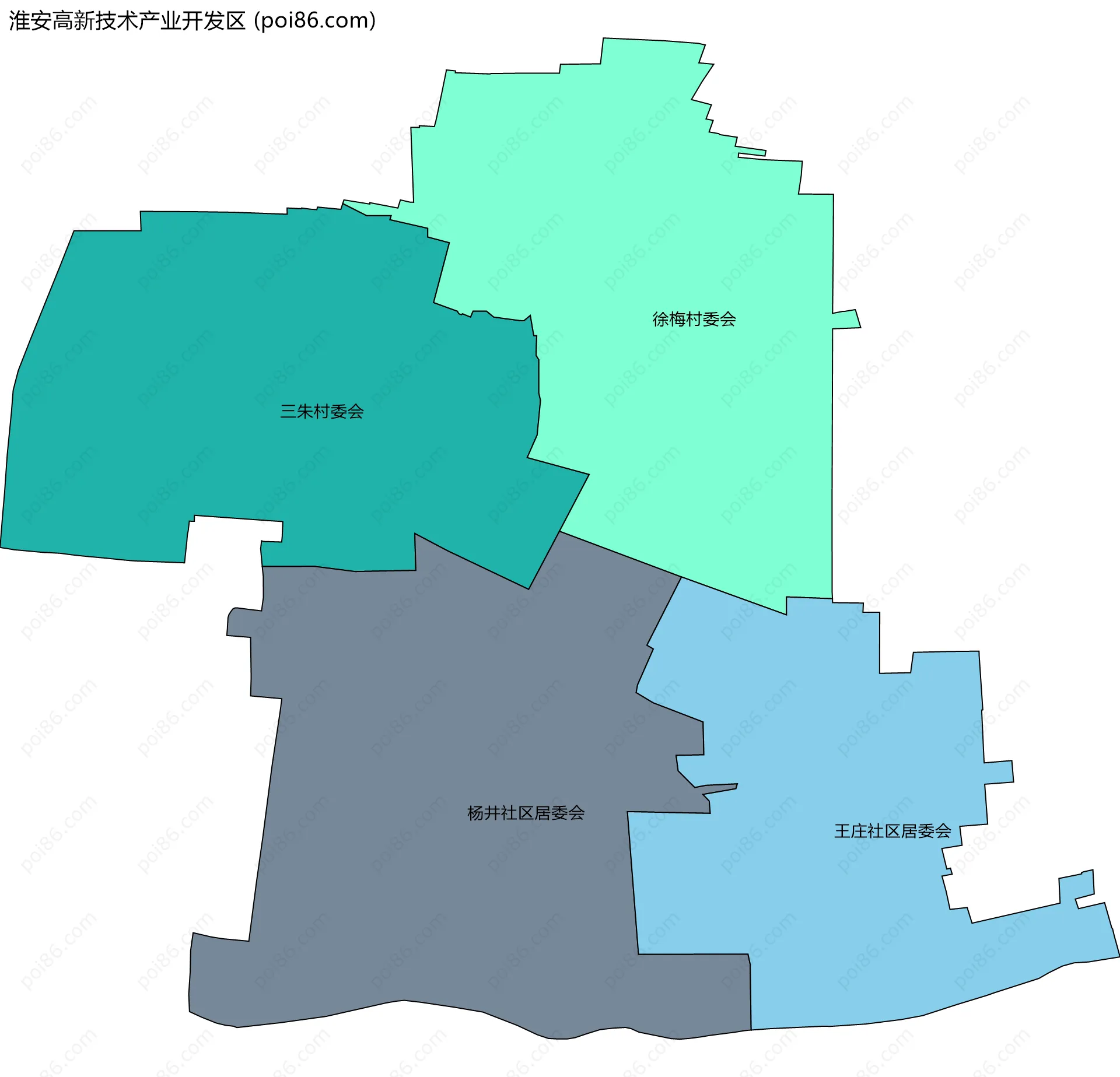 淮安高新技术产业开发区边界地图(五级行政区划)