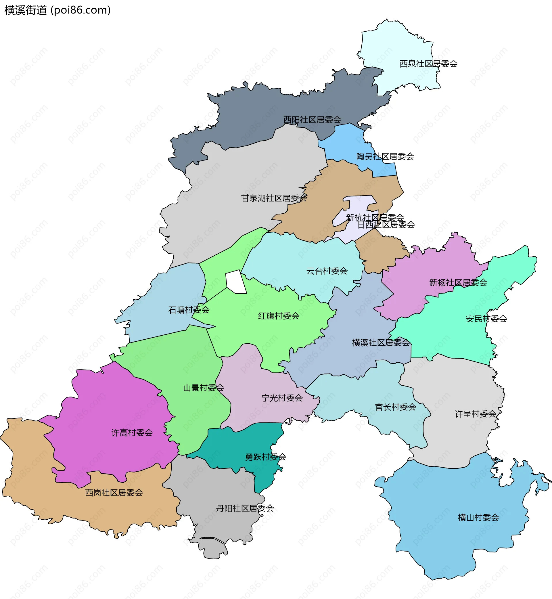 横溪街道边界地图(五级行政区划)