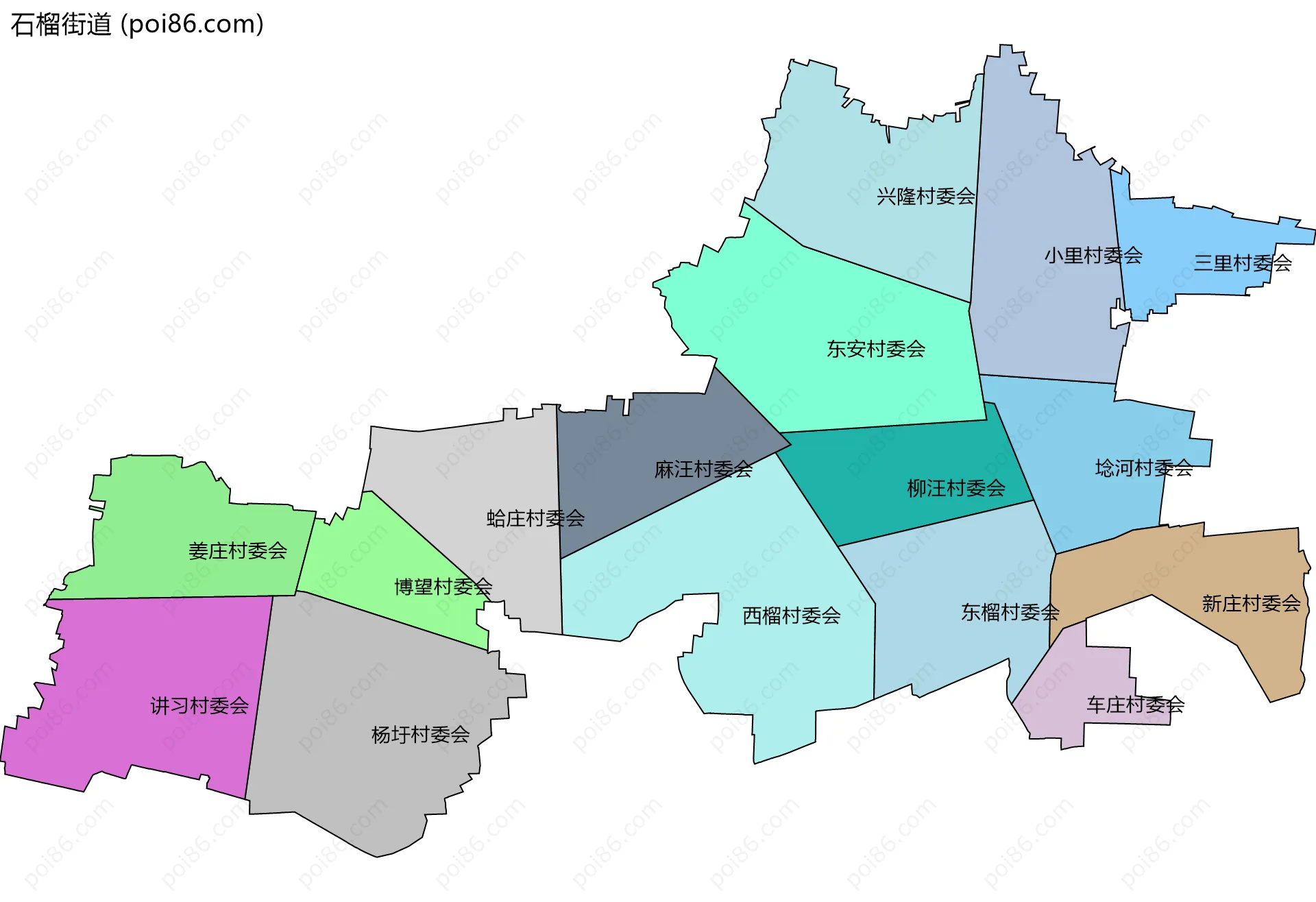 石榴街道边界地图(五级行政区划)