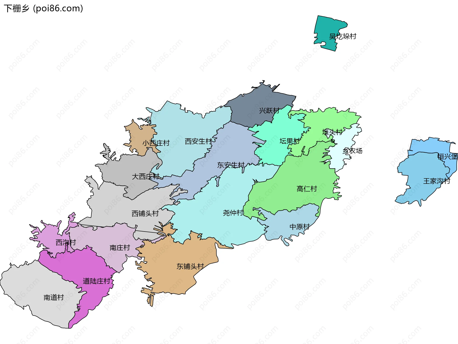 下栅乡边界地图(五级行政区划)