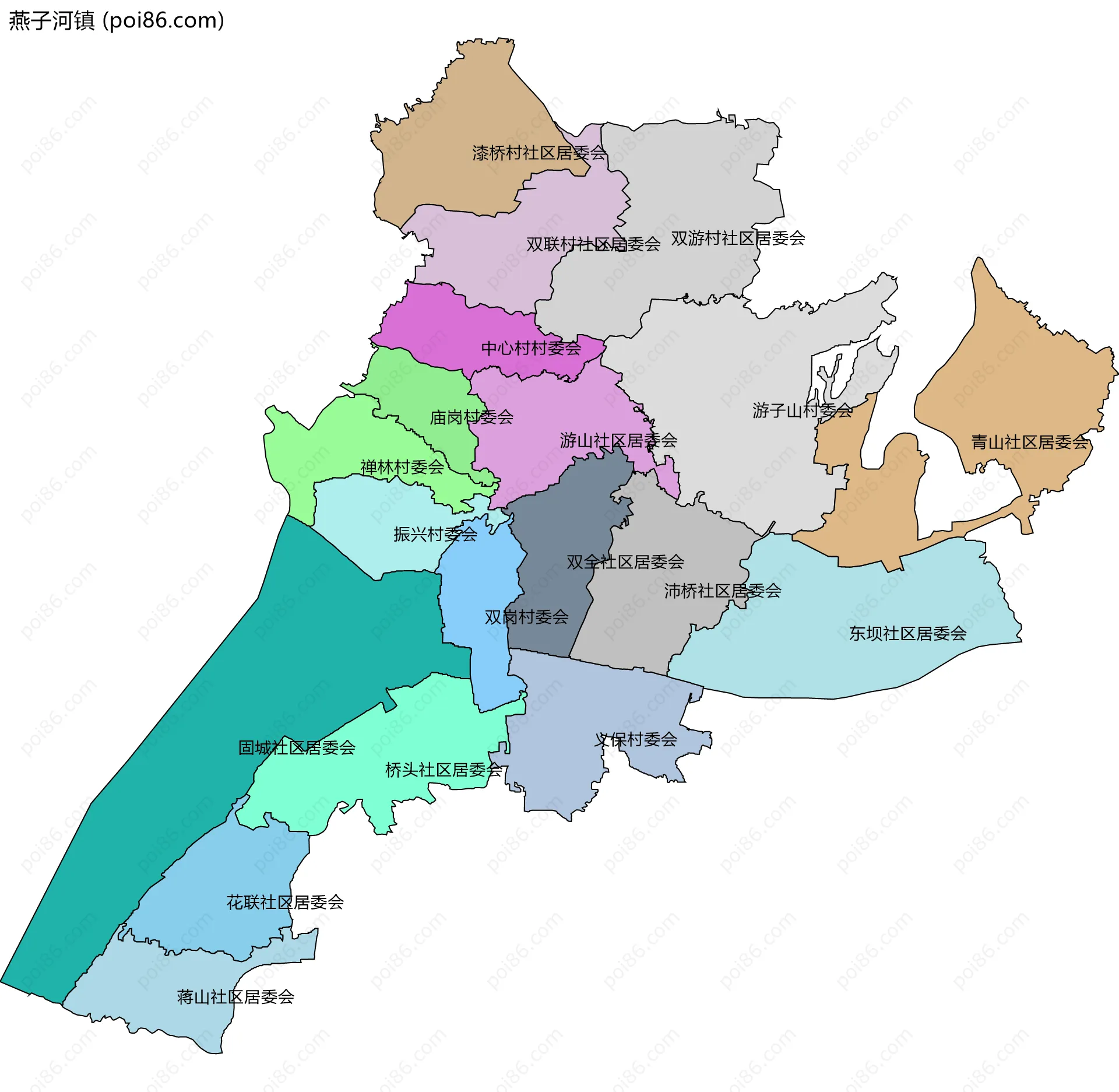 燕子河镇边界地图(五级行政区划)