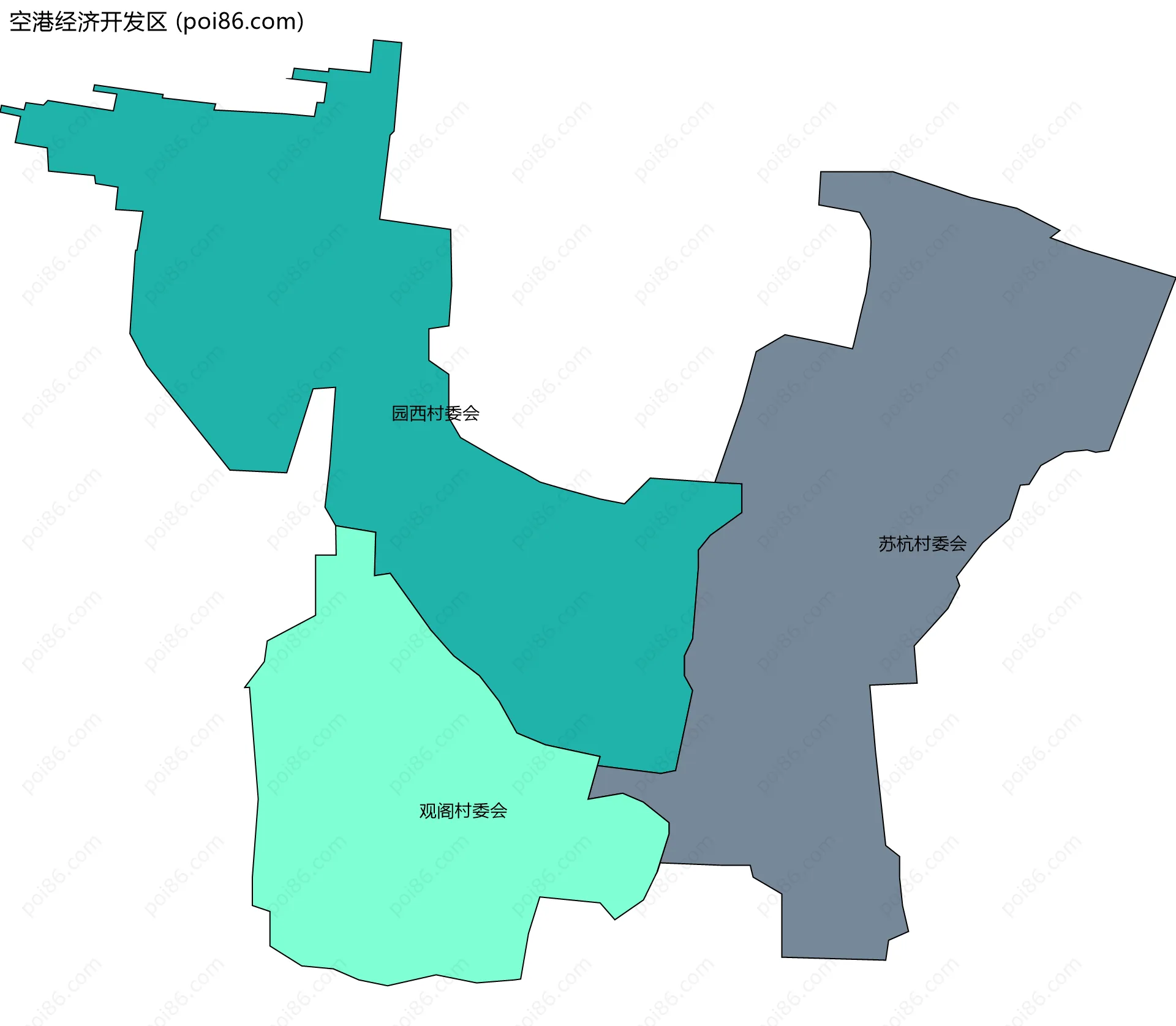 空港经济开发区边界地图(五级行政区划)