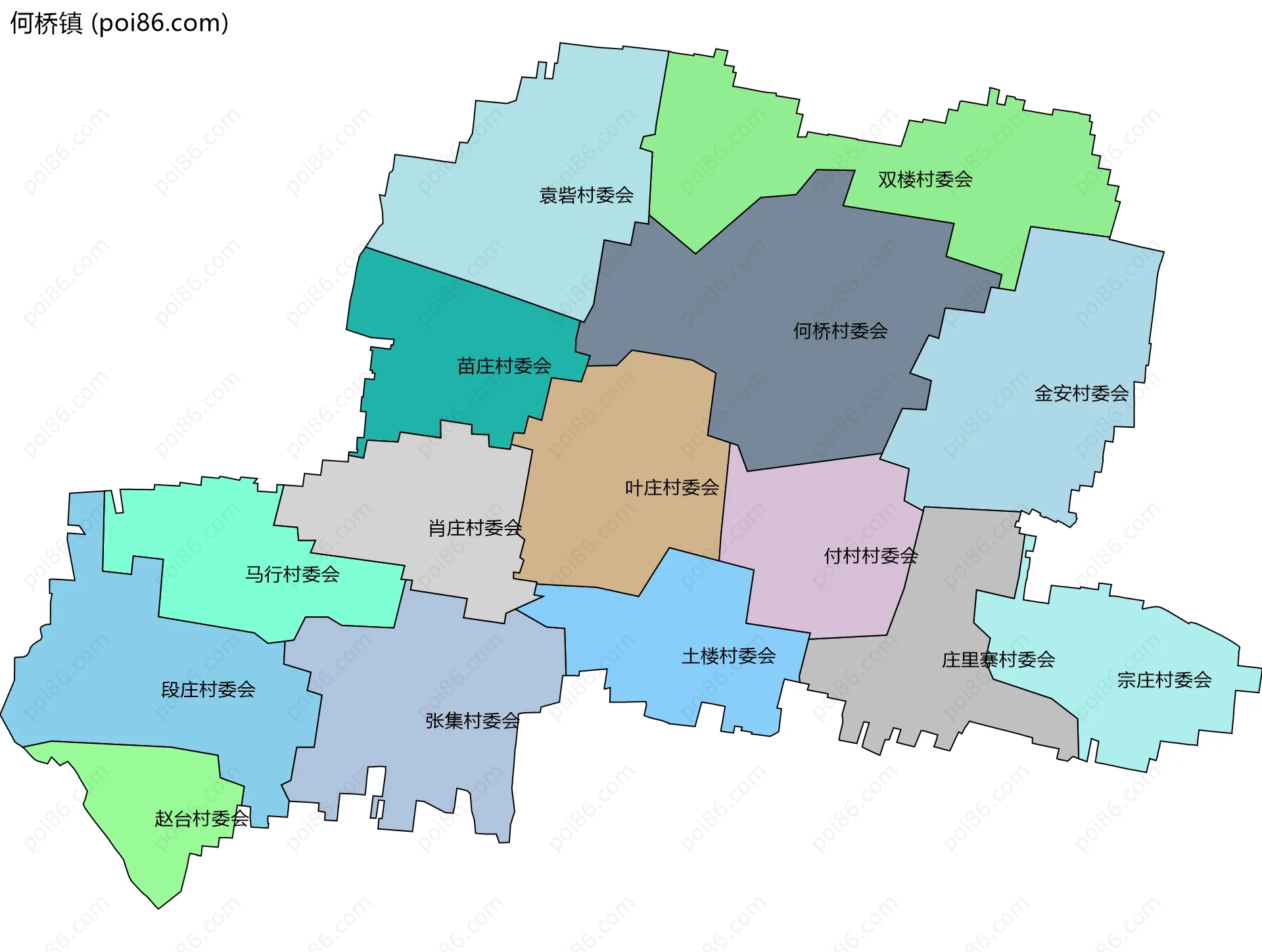 何桥镇边界地图(五级行政区划)