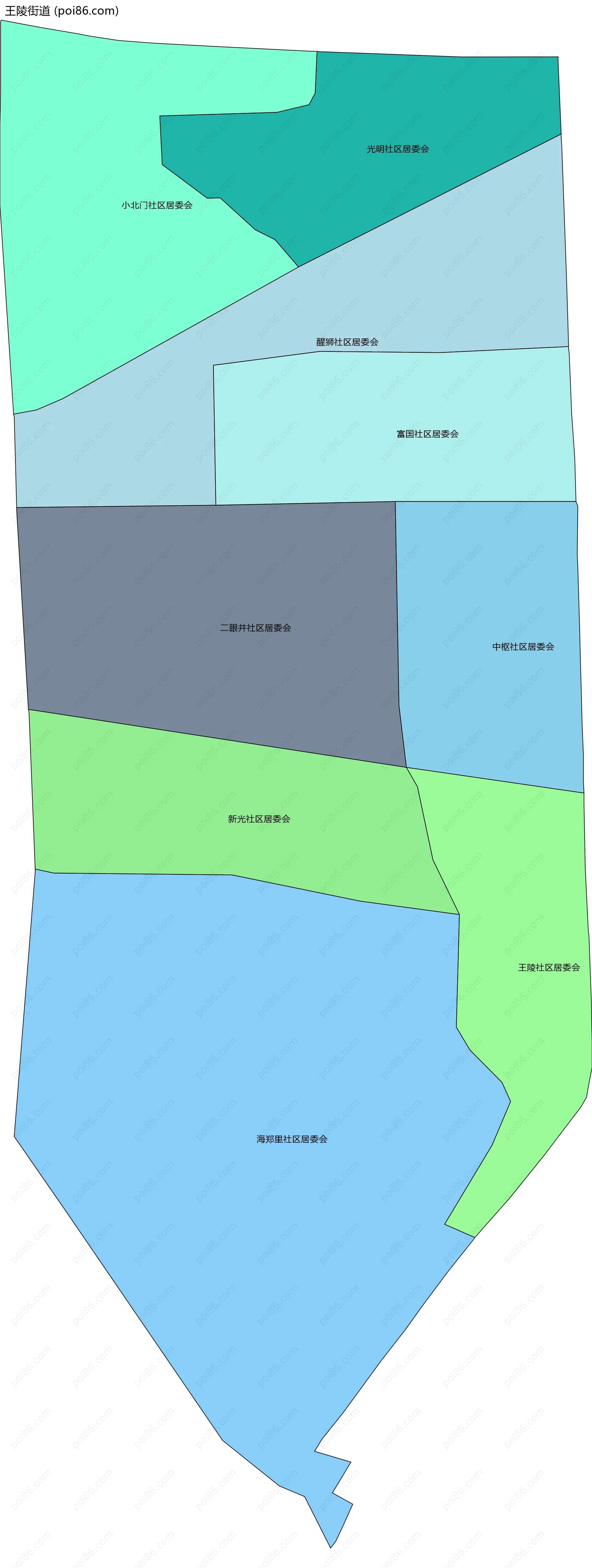 王陵街道边界地图(五级行政区划)