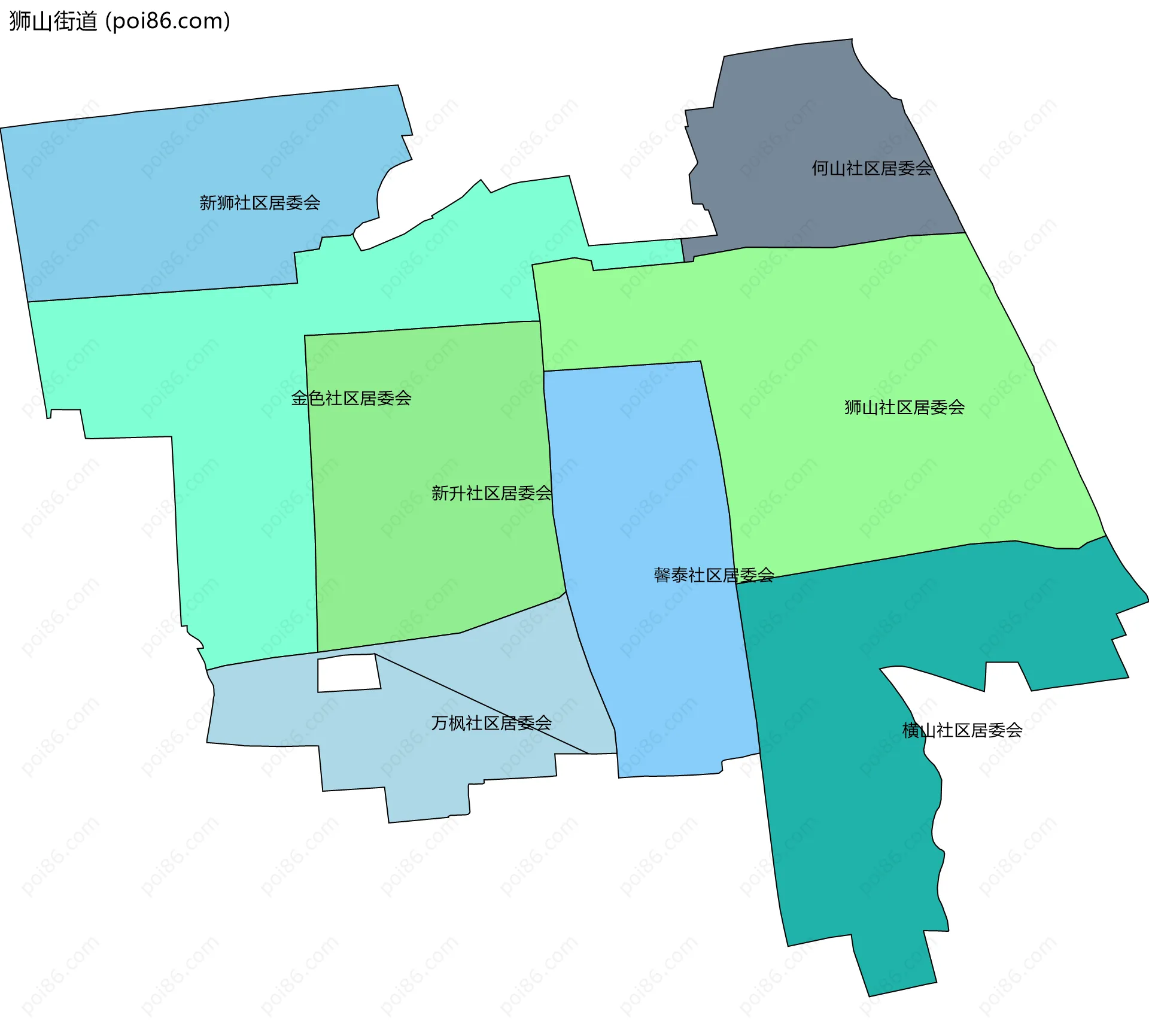 狮山街道边界地图(五级行政区划)