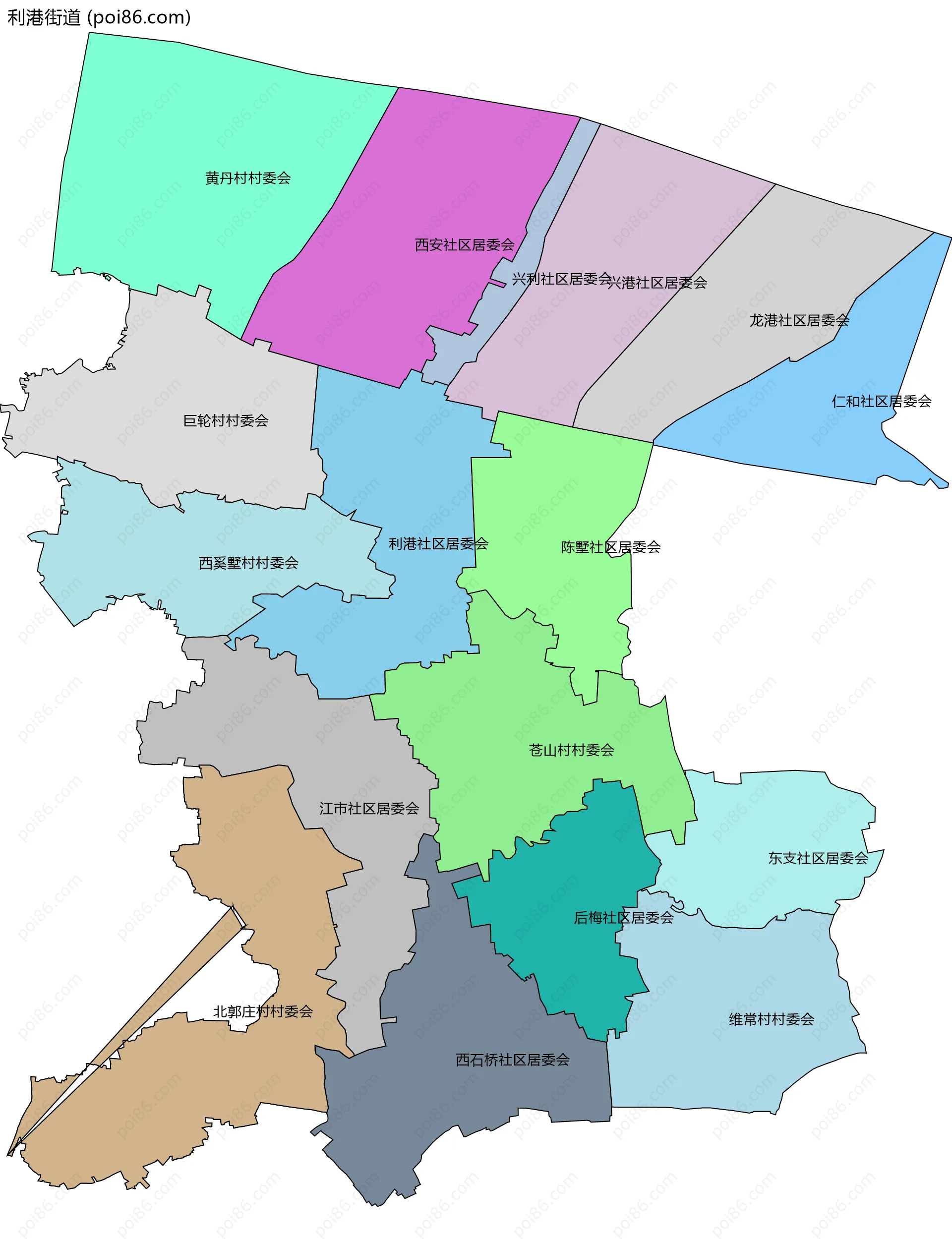 利港街道边界地图(五级行政区划)