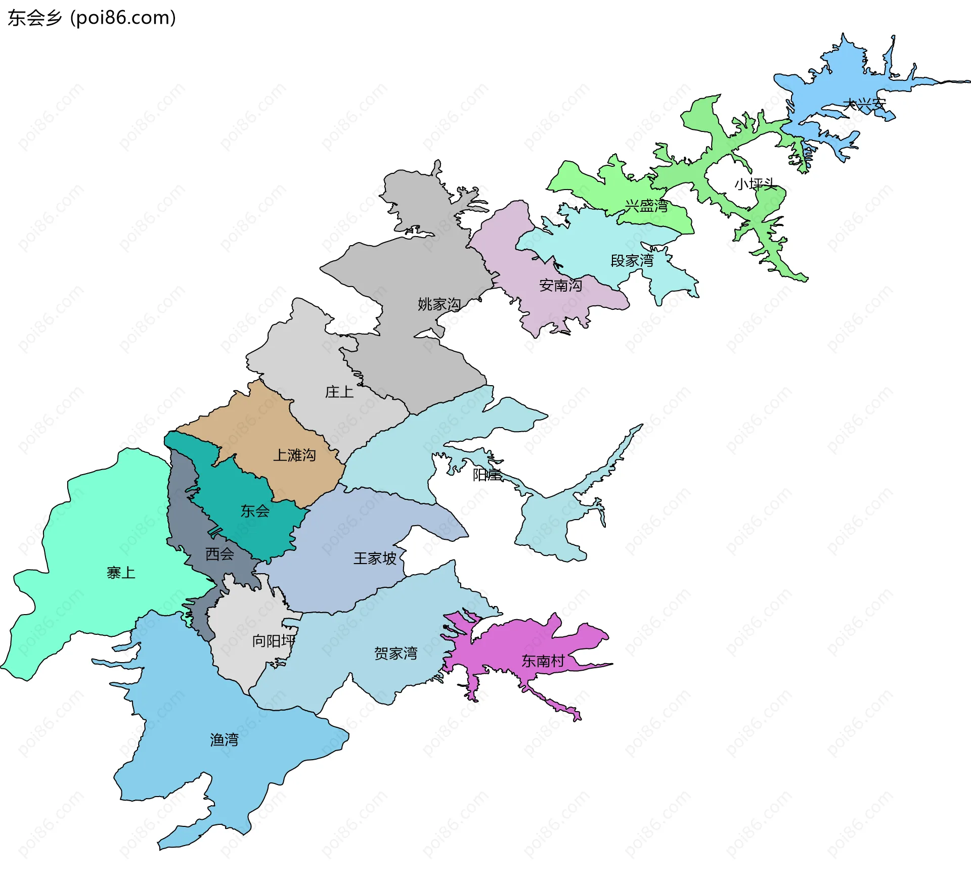 东会乡边界地图(五级行政区划)