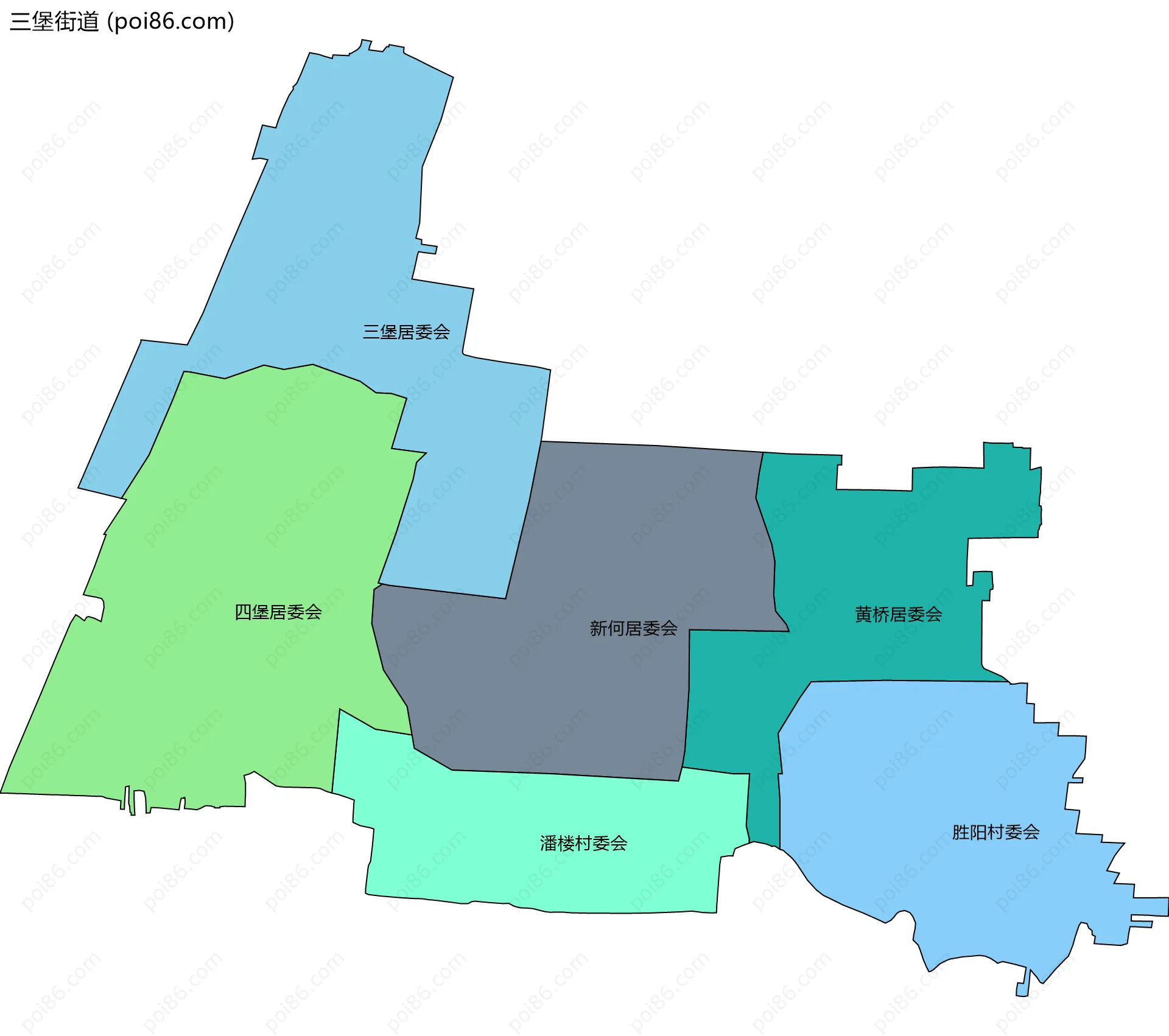 三堡街道边界地图(五级行政区划)