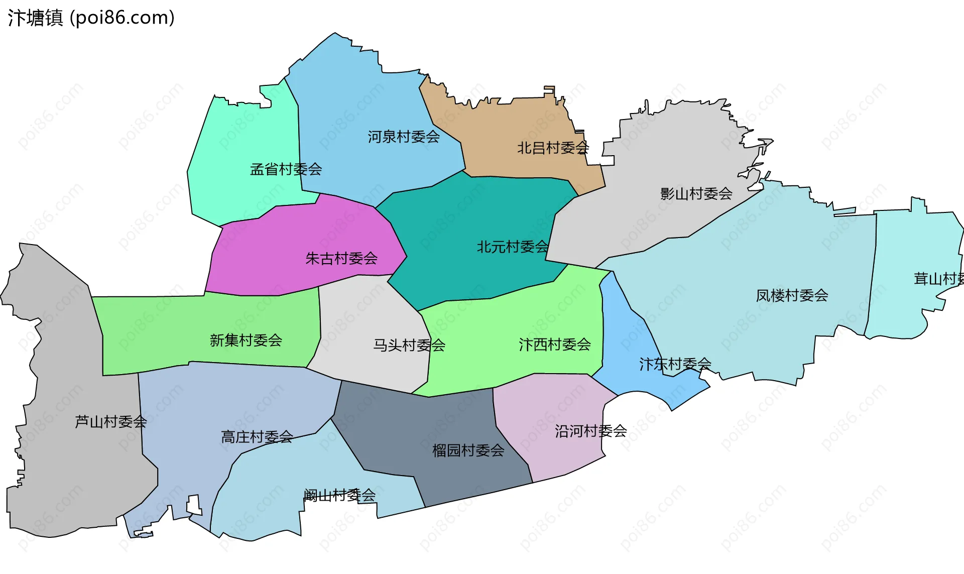 汴塘镇边界地图(五级行政区划)