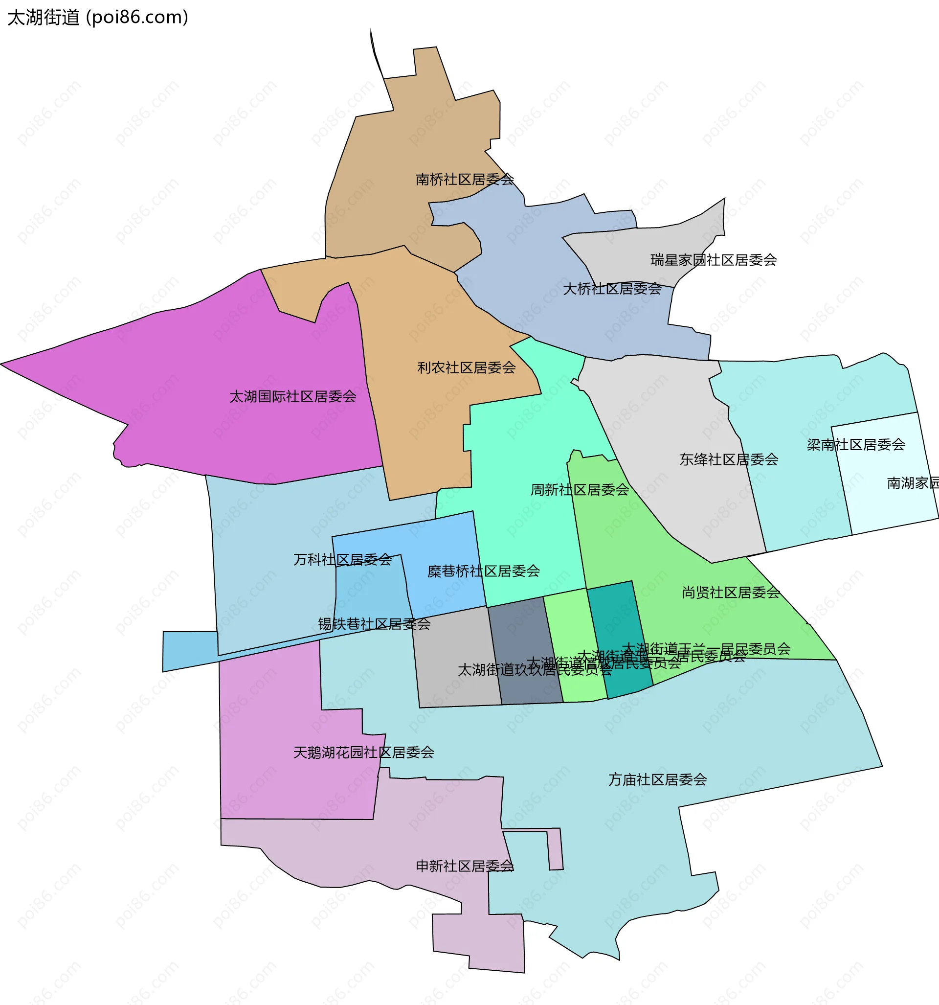 太湖街道边界地图(五级行政区划)
