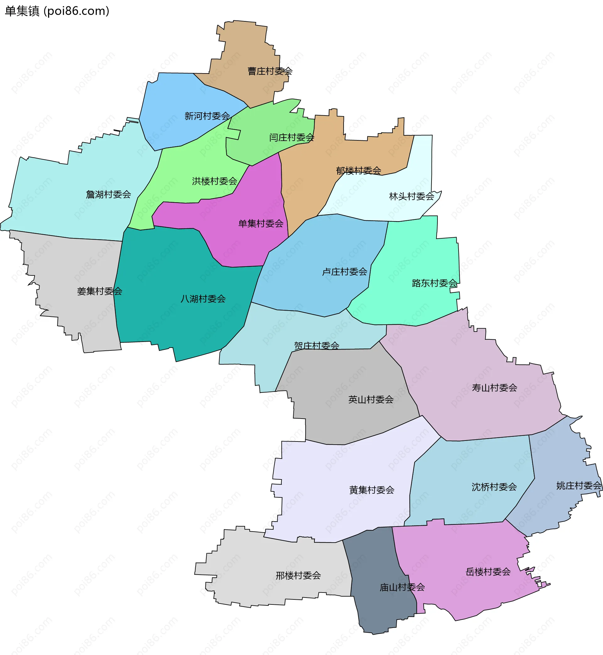 单集镇边界地图(五级行政区划)