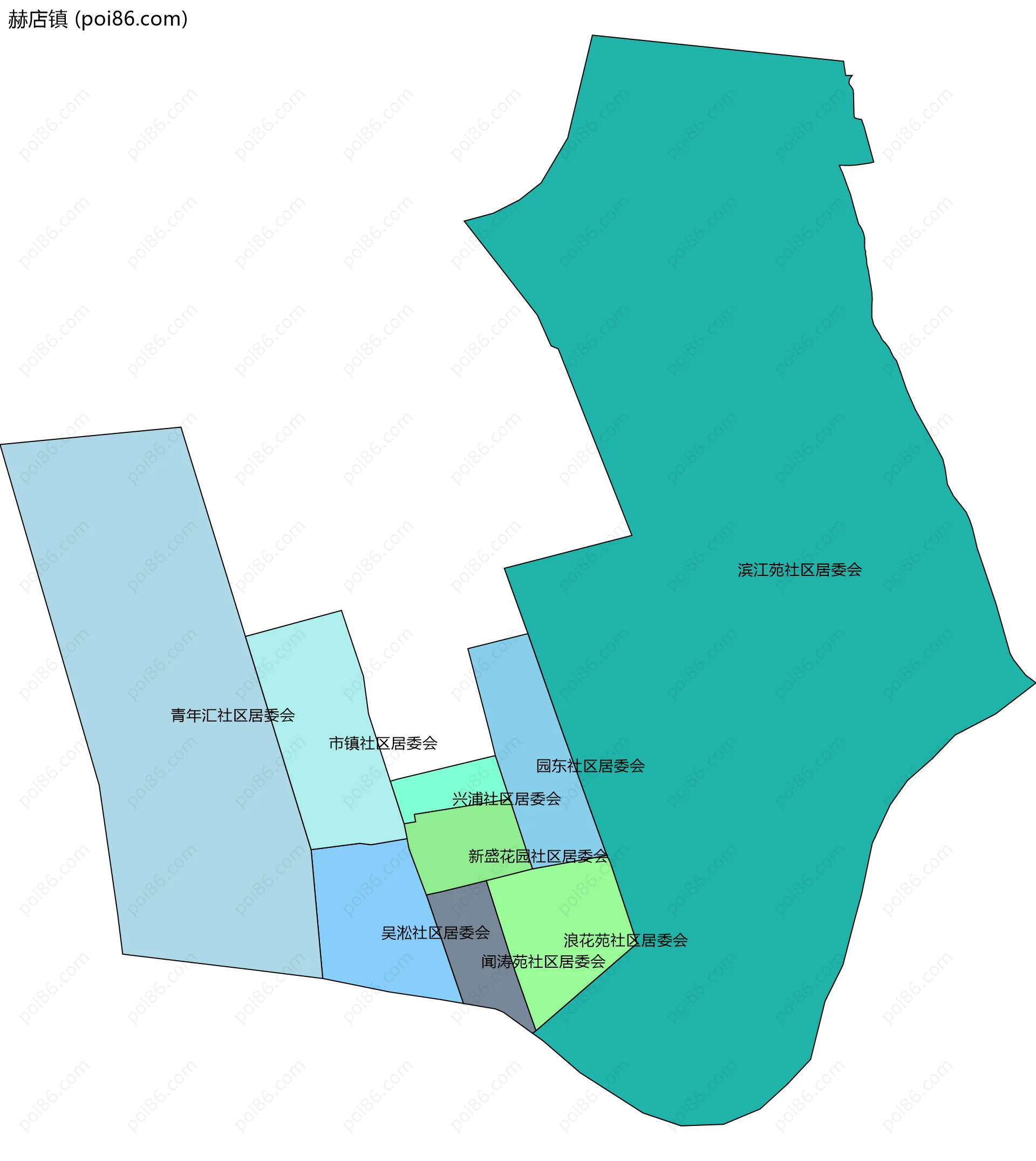 赫店镇边界地图(五级行政区划)