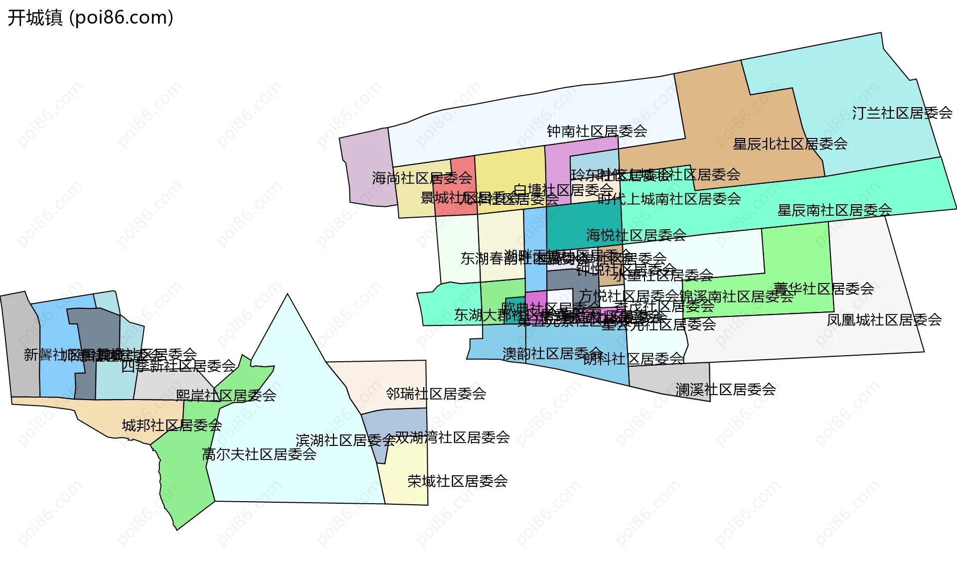 开城镇边界地图(五级行政区划)