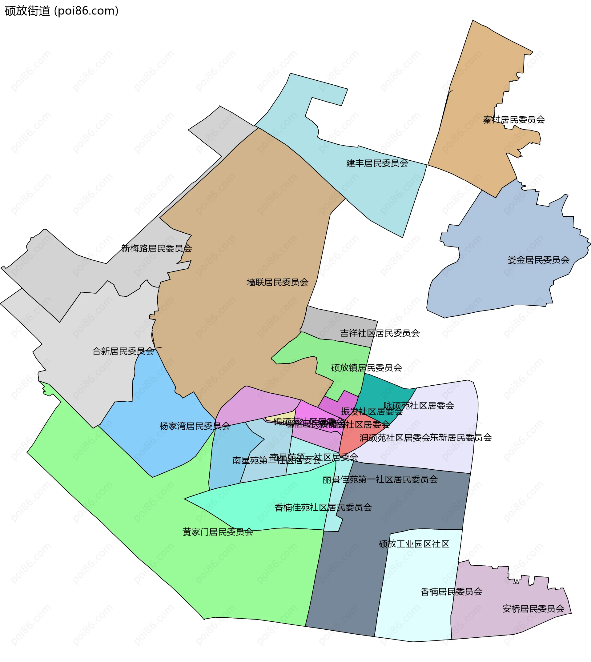 硕放街道边界地图(五级行政区划)