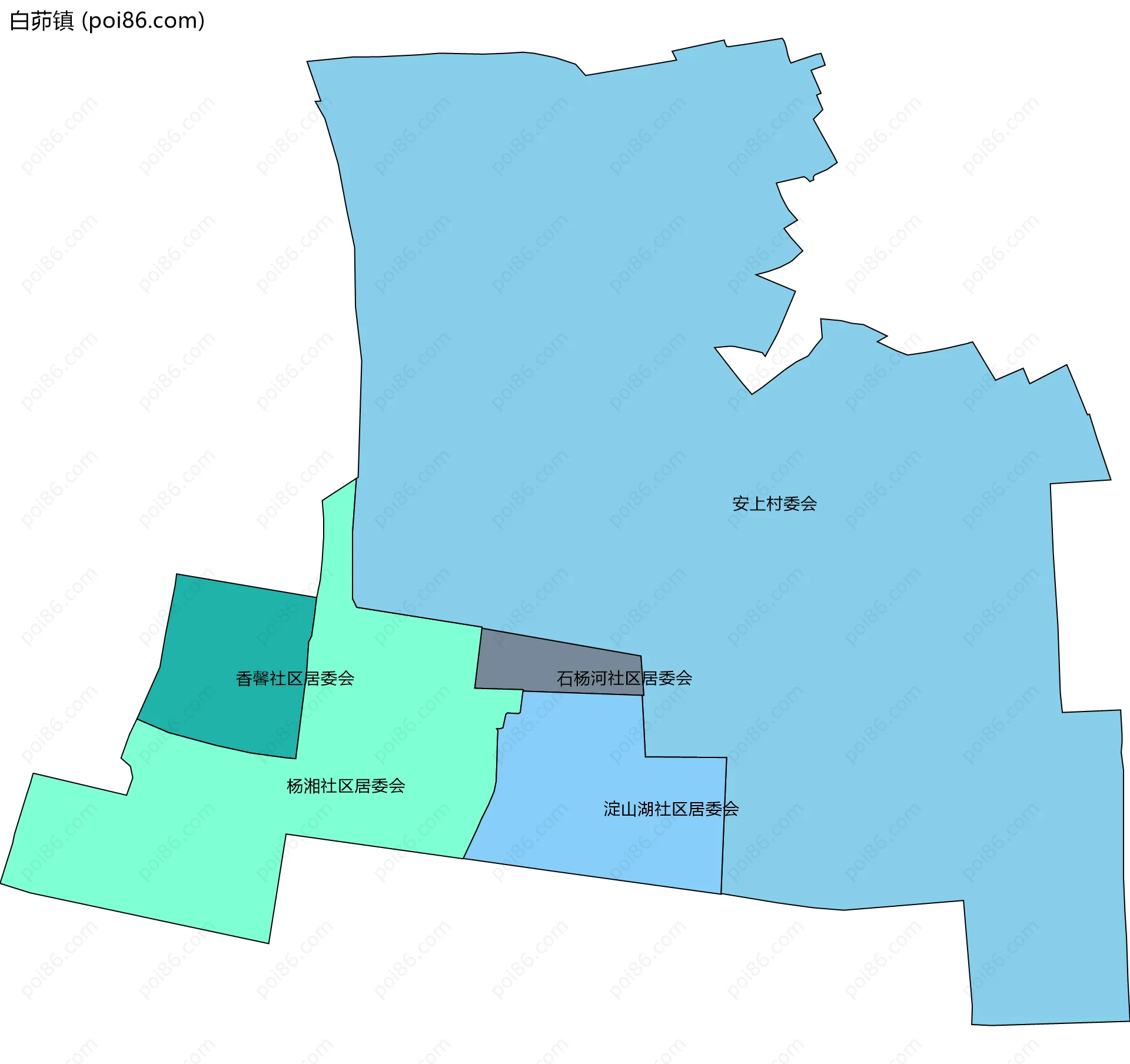 白茆镇边界地图(五级行政区划)