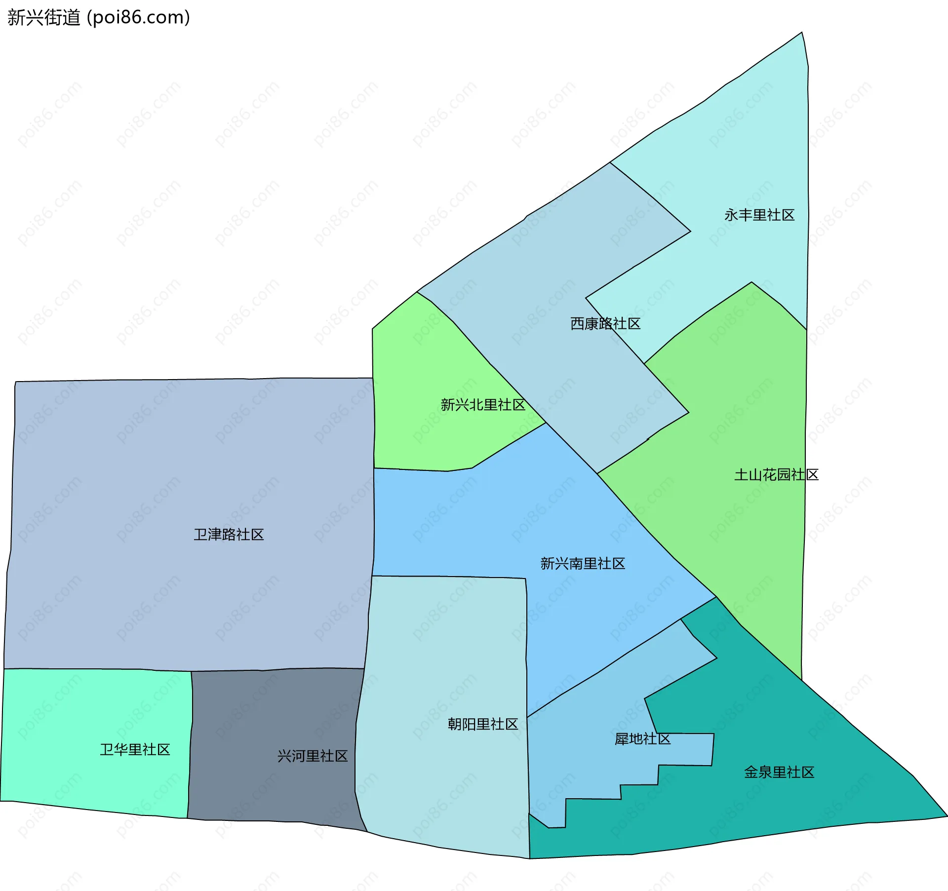 新兴街道边界地图(五级行政区划)