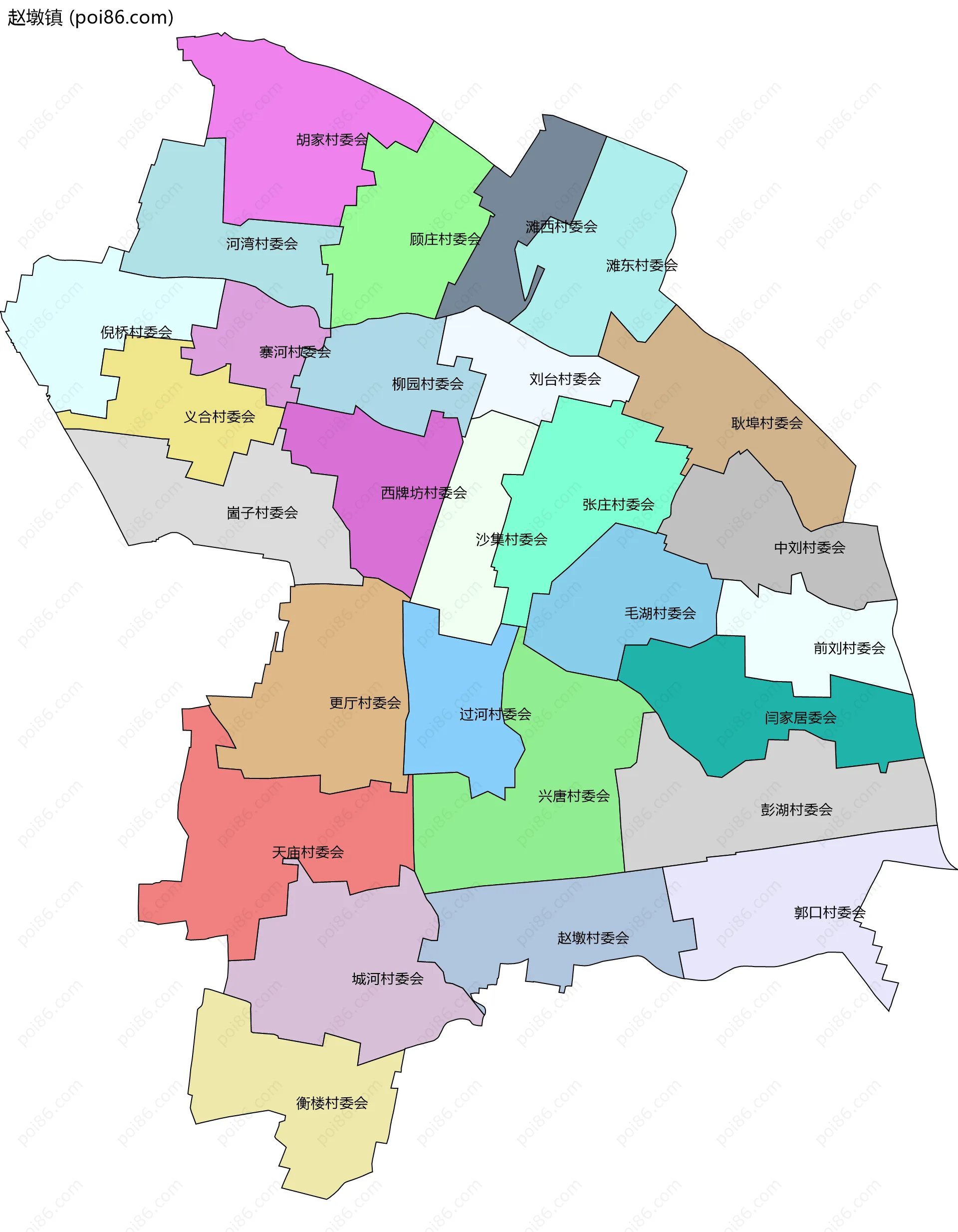 赵墩镇边界地图(五级行政区划)