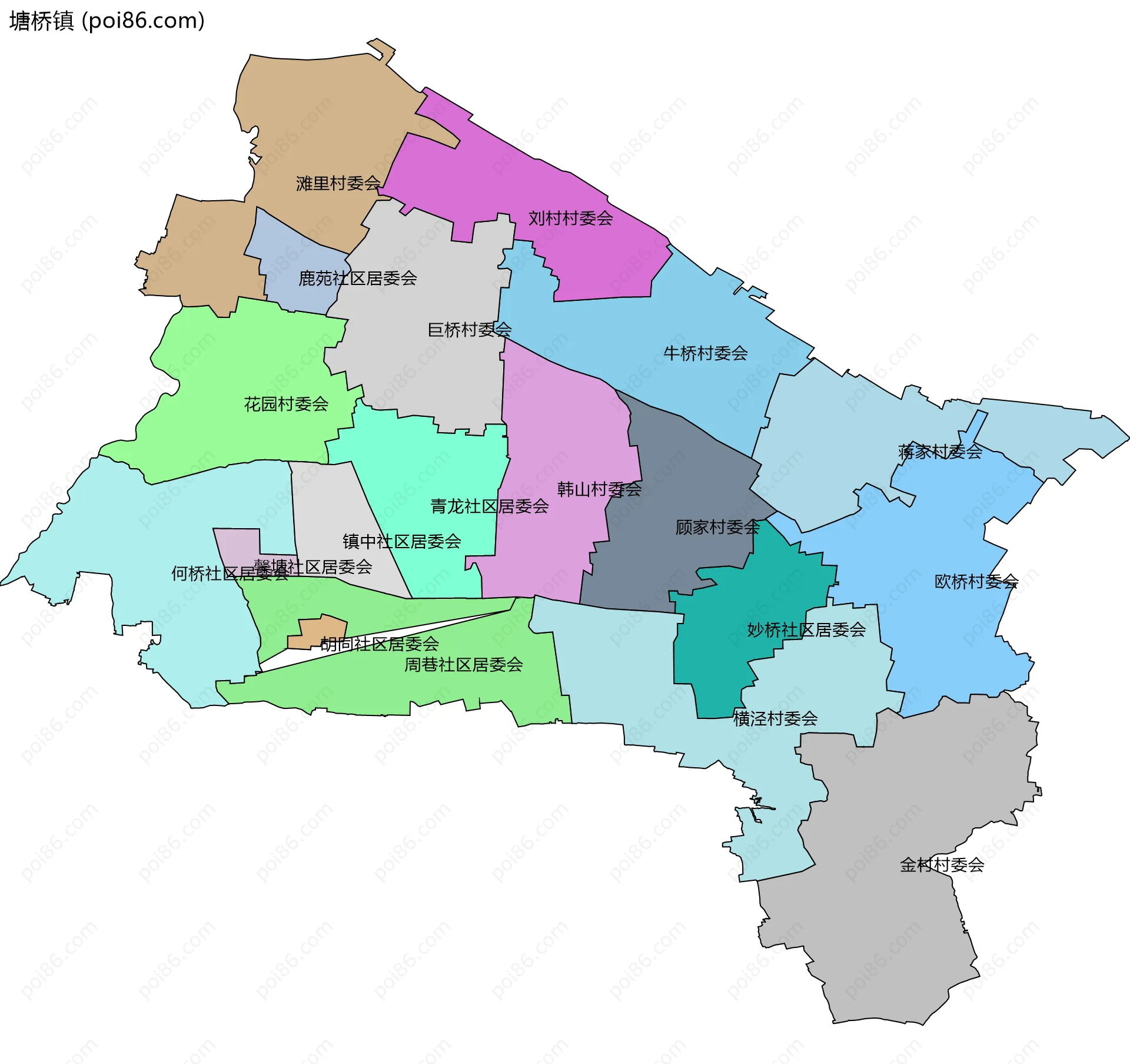 塘桥镇边界地图(五级行政区划)